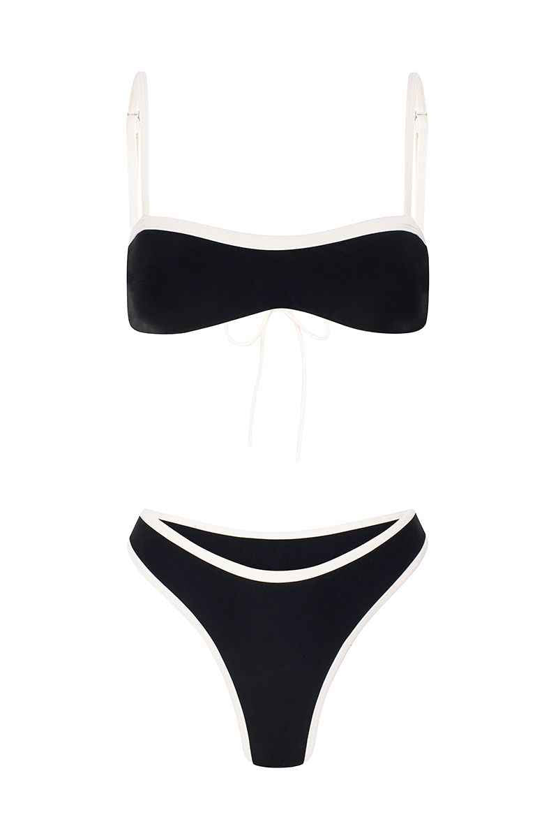 Mi Amor Noir Strappy Elegant Mini Summer Bikini - Black and Pearl