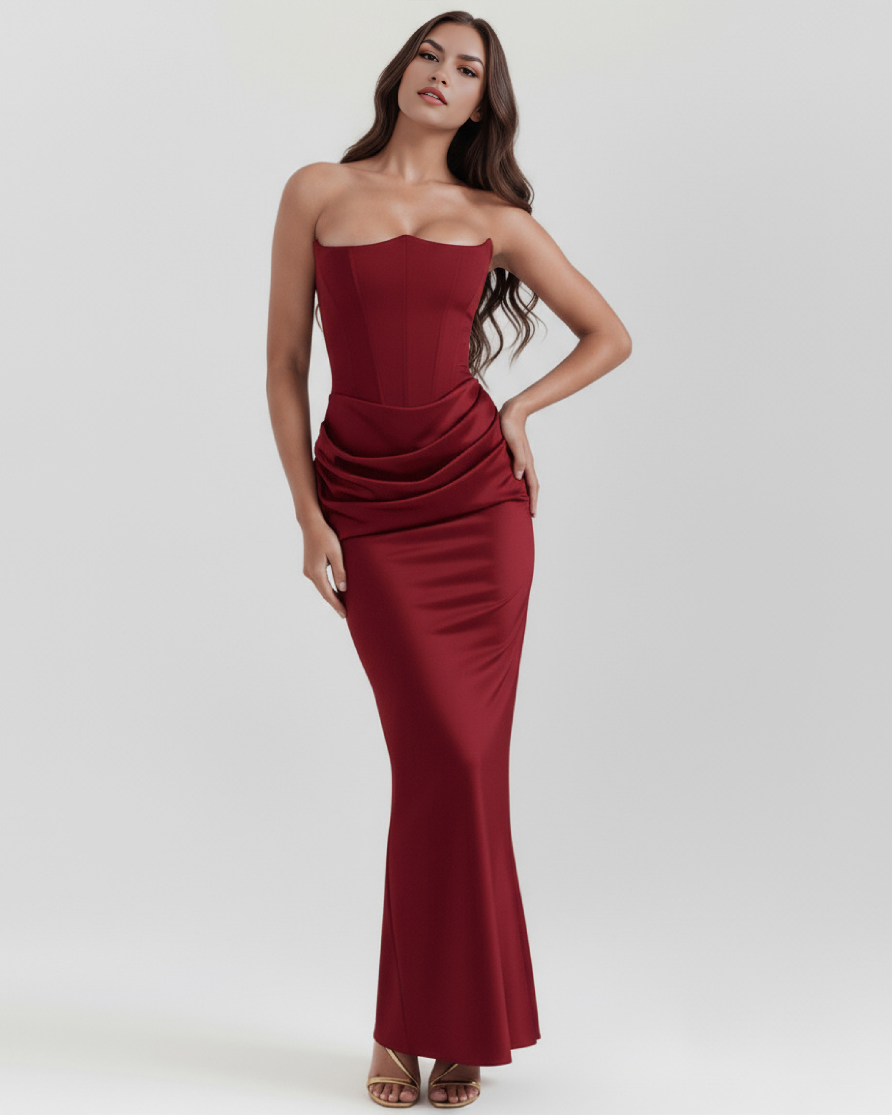 Corset Dress | Almond Muse Style, Stretch Crepe Boned Bodice, Glamorous Events - ICYBOO