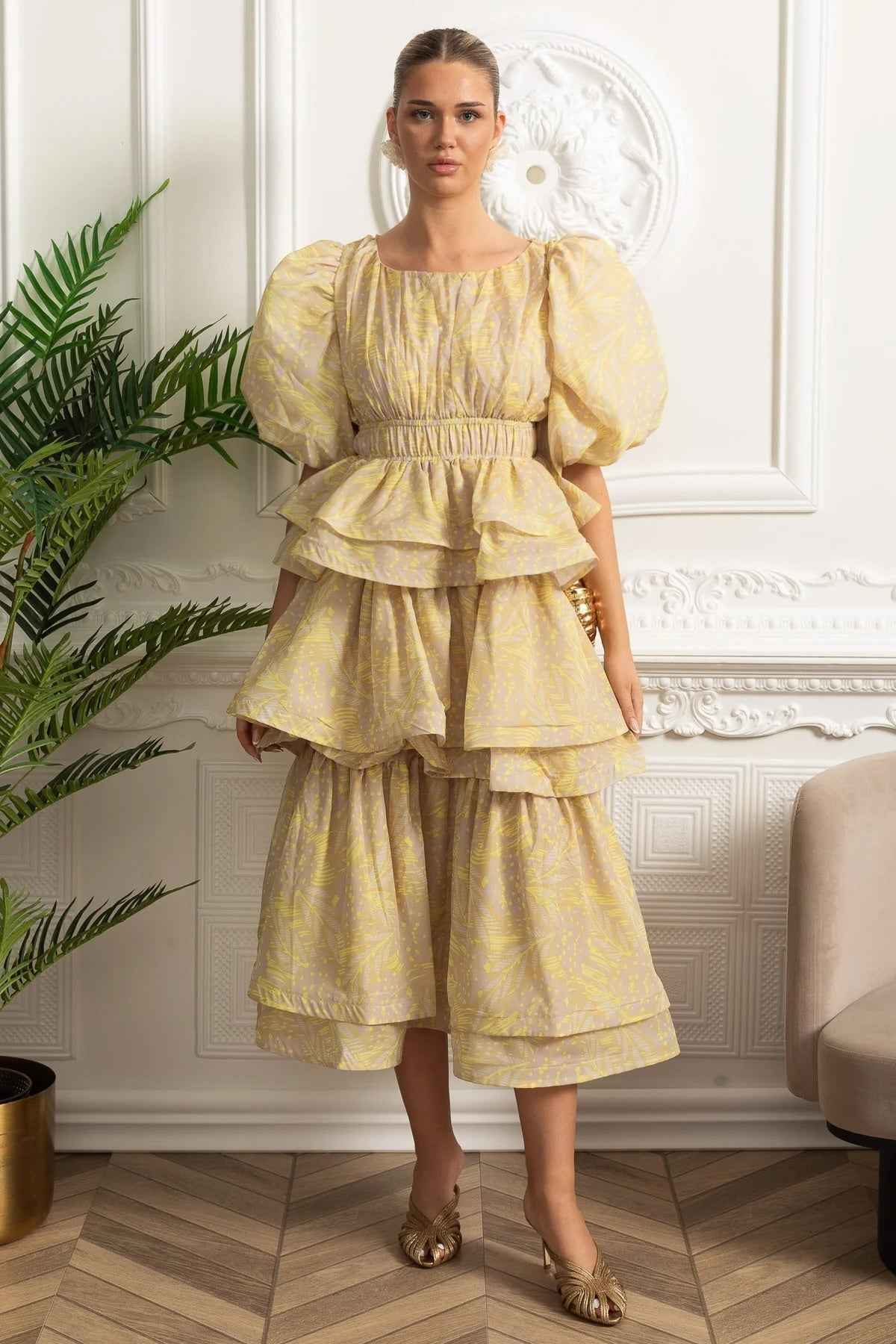 Puff Sleeve | TIERED RUFFLE MIDI SUMMER PARTY DRESS