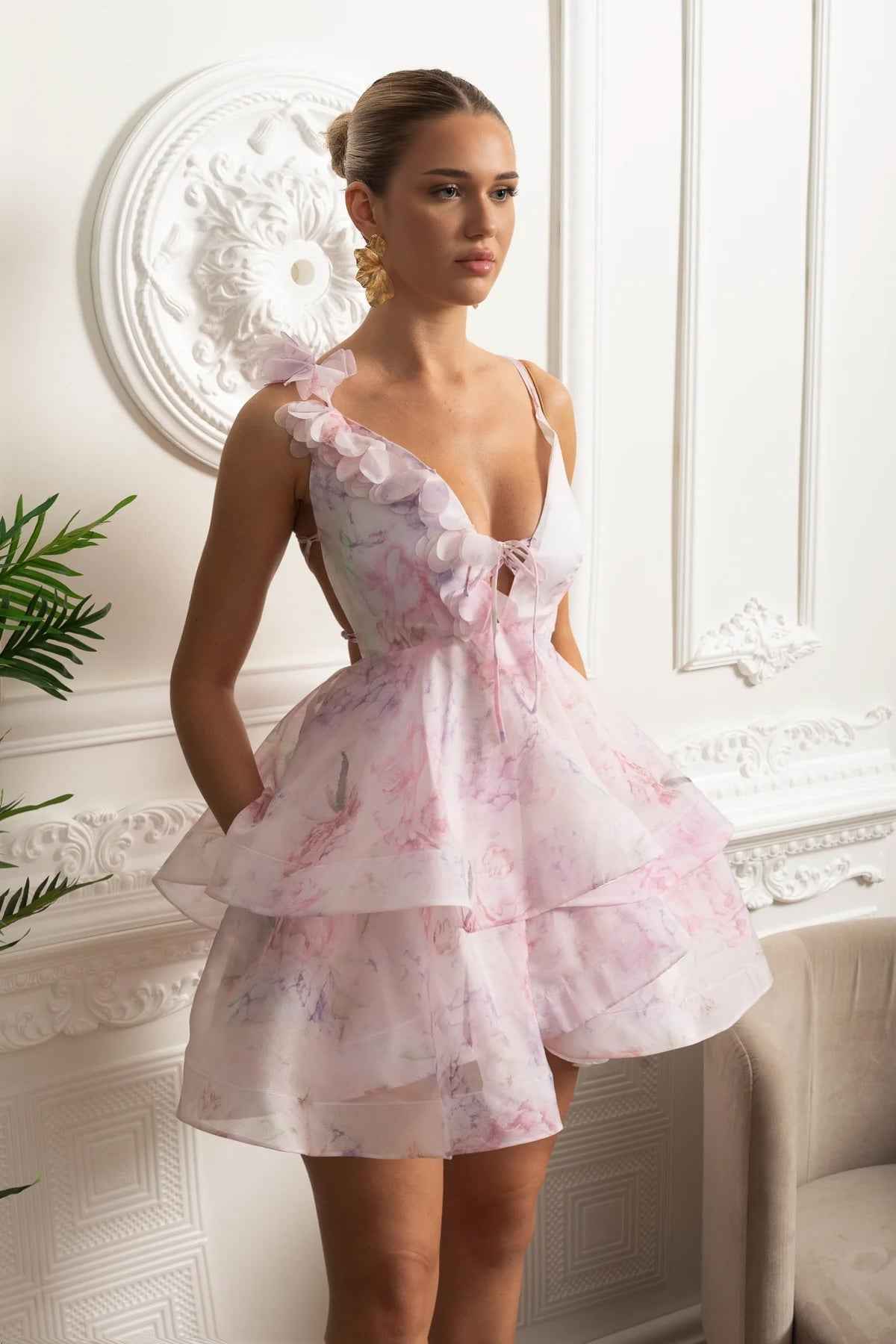 Organza | FLORAL TIERED MINI PARTY COCKTAIL DRESS