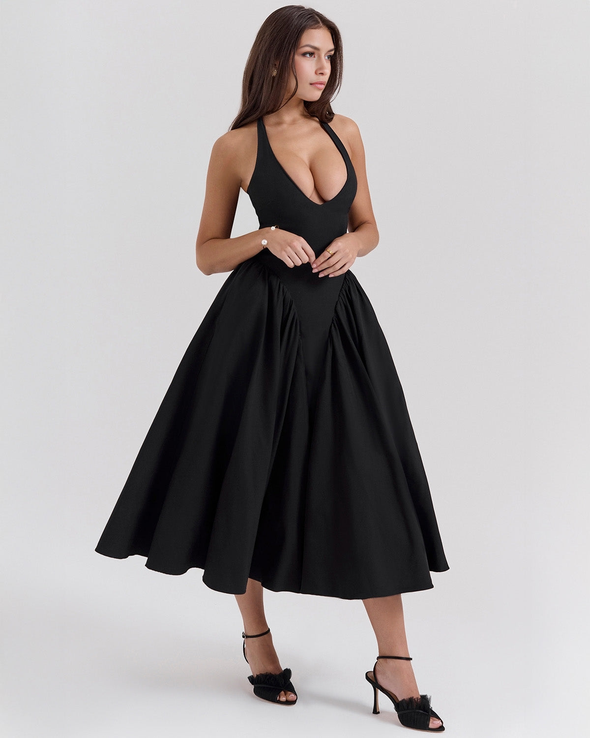Monroe halter tulle midi summer evening dress - White - ICYBOO