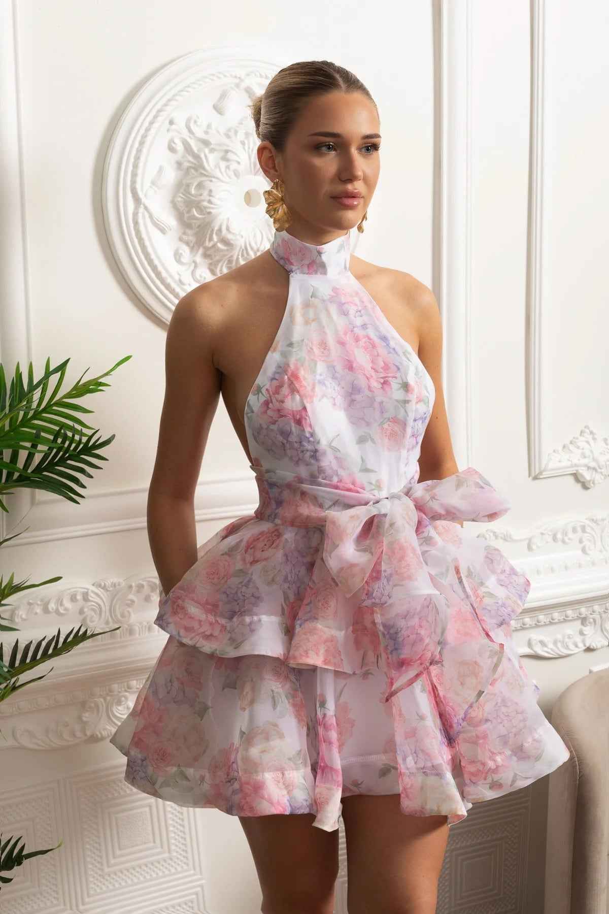Floral Halterneck | FLORAL RUFFLE MINI PARTY SUMMER DRESS