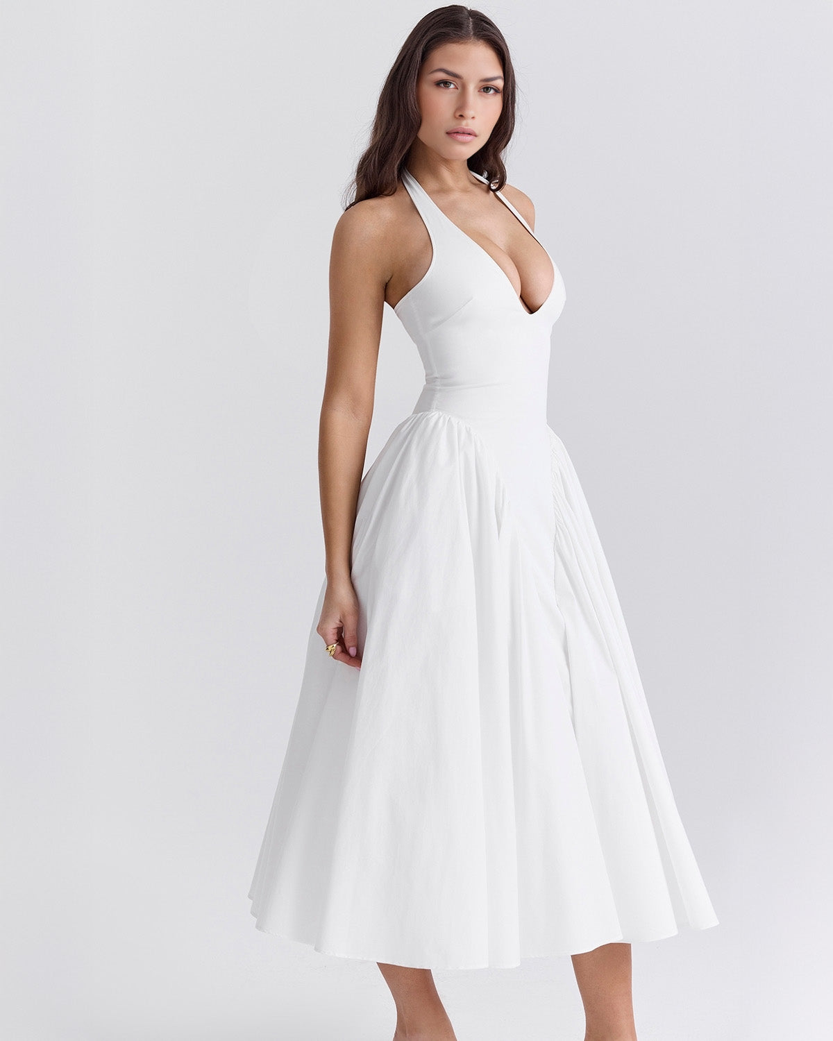 Monroe halter tulle midi summer evening dress - White - ICYBOO