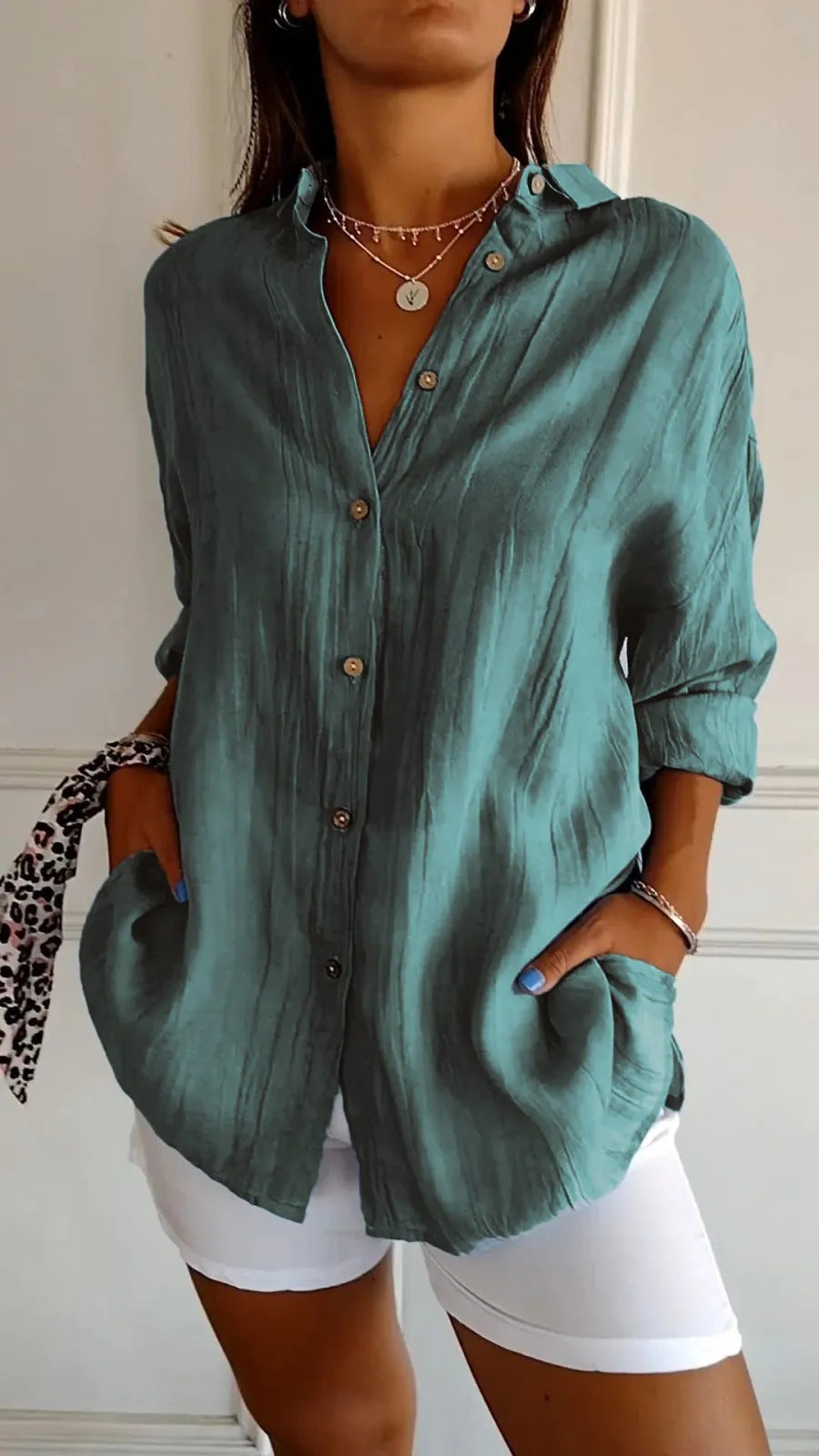 Pleated Elegant Midi Casual Shirt Dress - ICYBOO