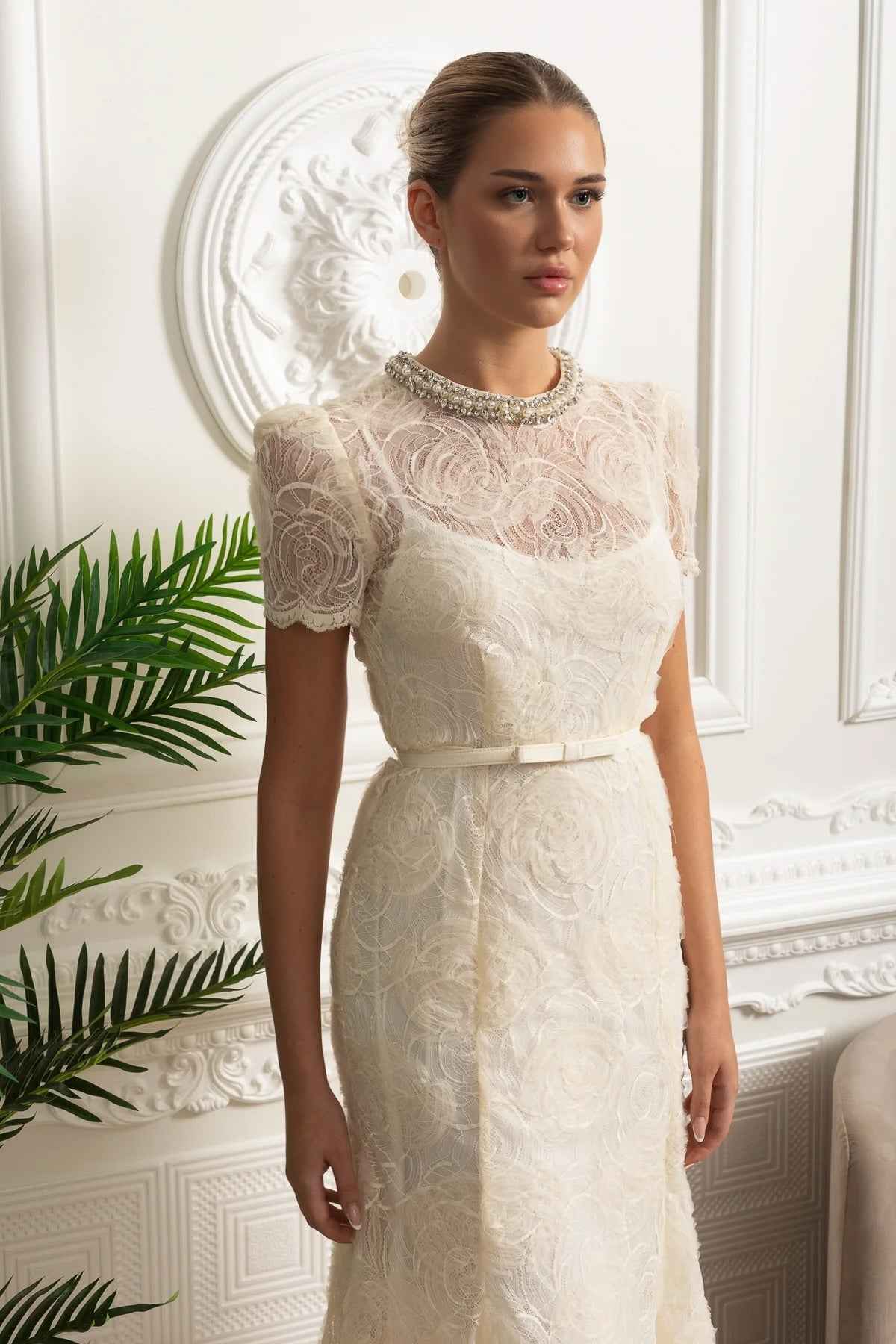 Ivoire | LACE FLORAL MIDI COCKTAIL PARTY DRESS