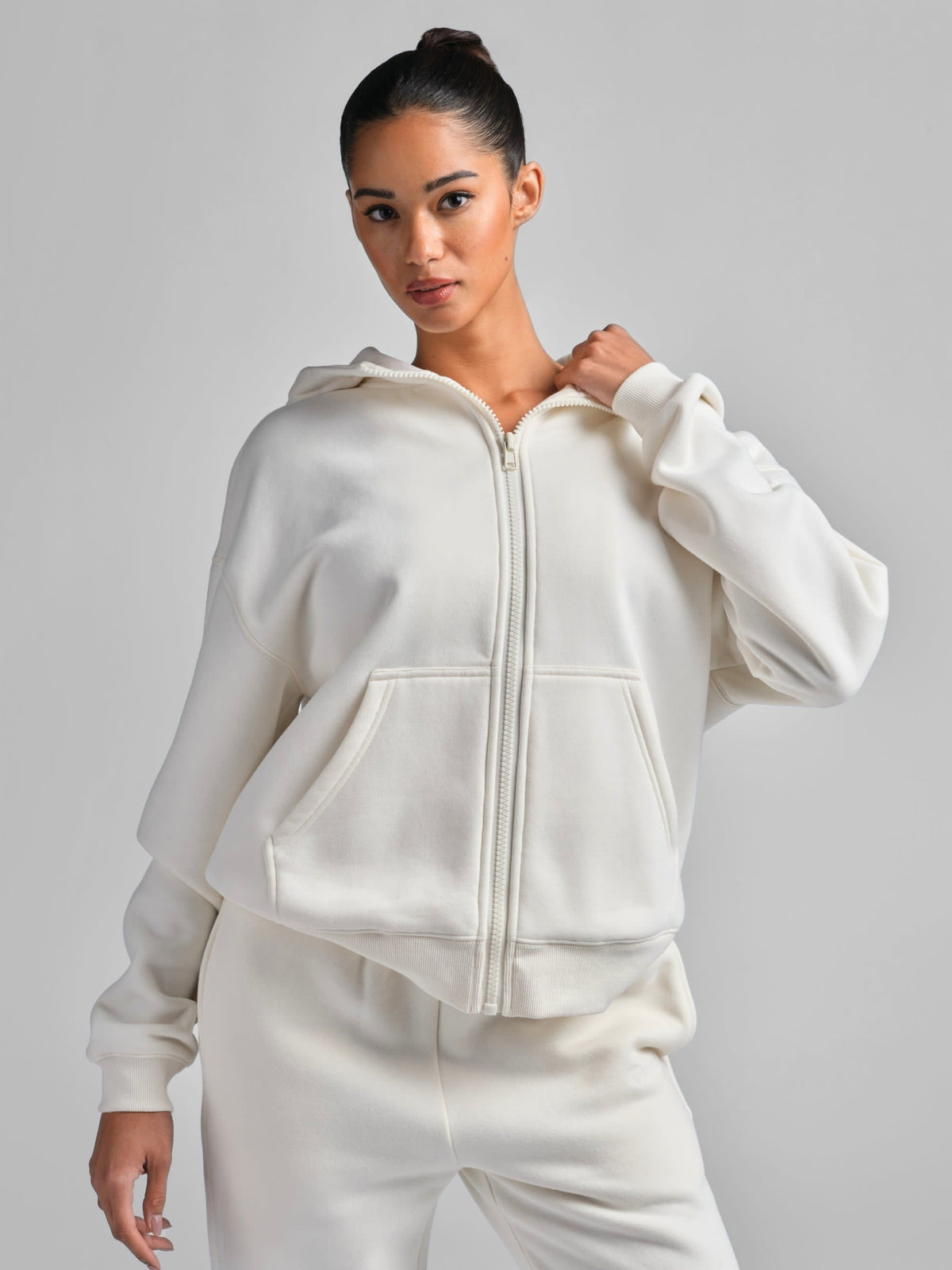 Basic Heavyweight Fleece Crop Zip Hoodie