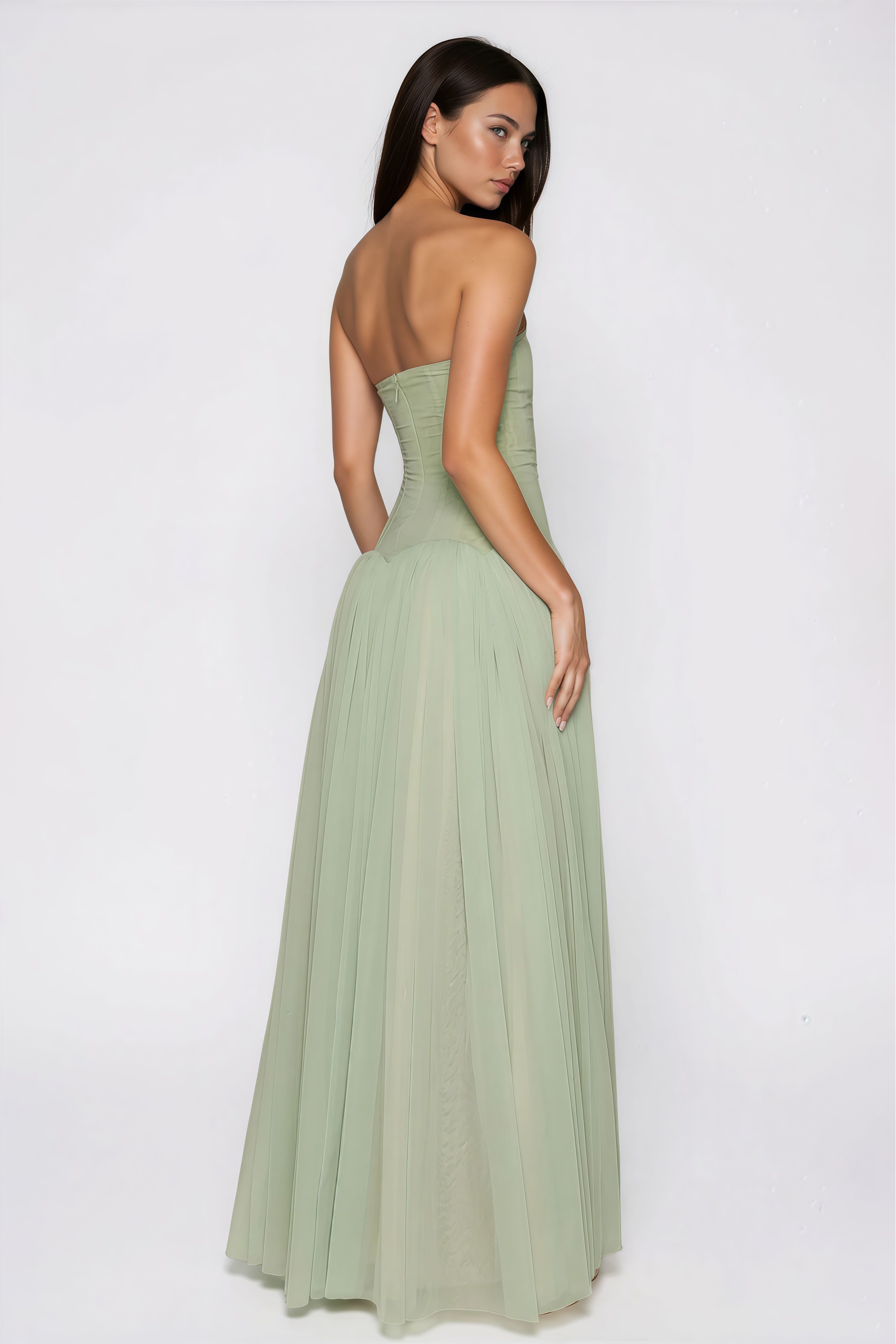 Émotion Strapless Pleated Corset Maxi Dress