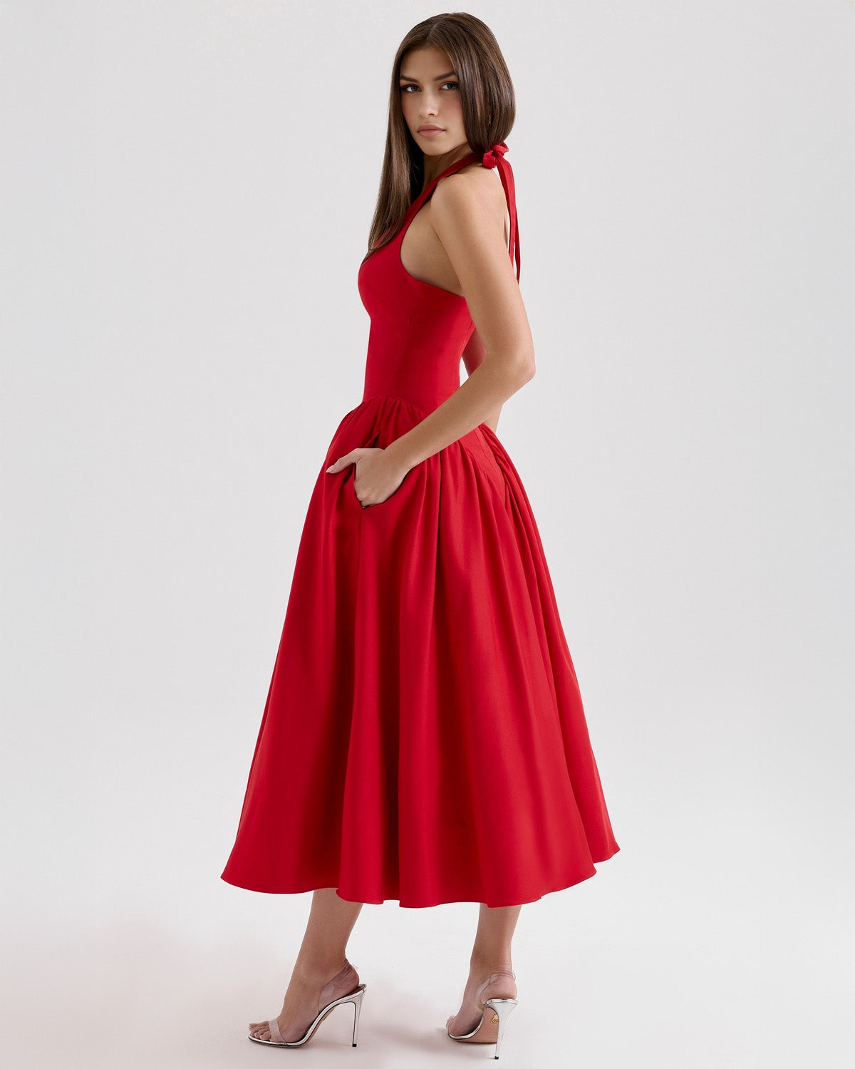 Monroe halter tulle midi summer evening dress - White - ICYBOO