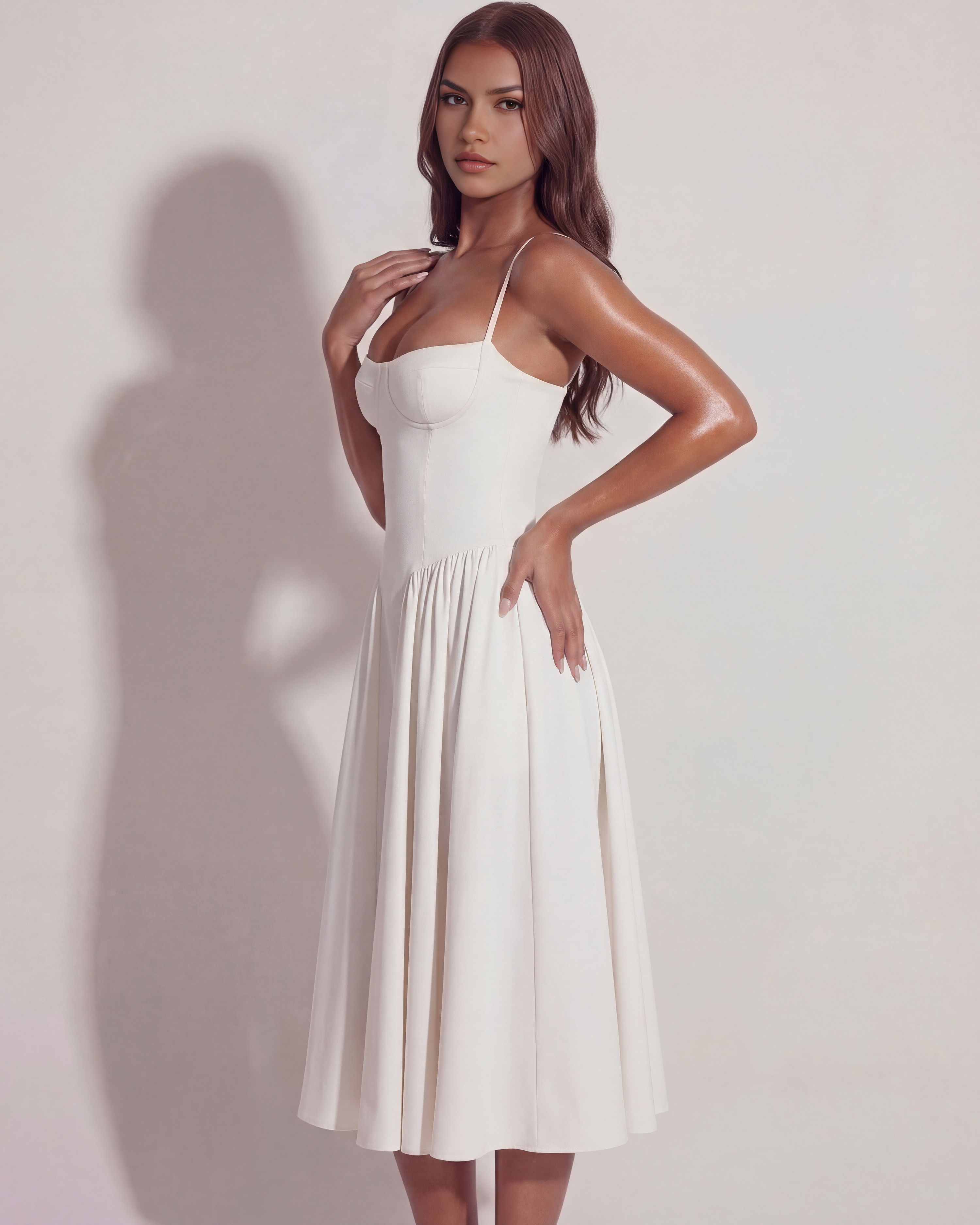Midi Dress | Twill Fabric, Boned Bodice, Perfect for Summer Events ICYBOO