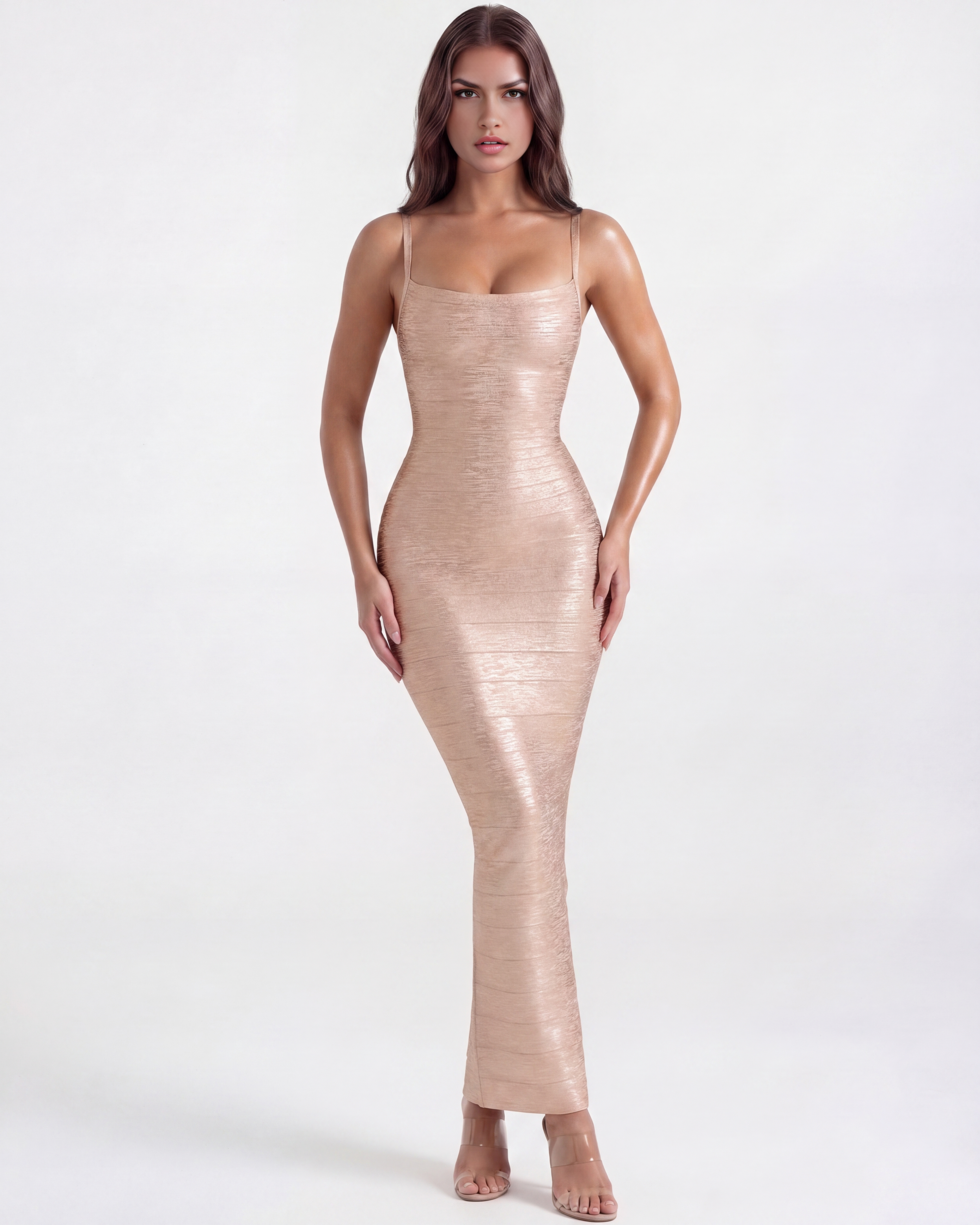 Ashanti Fitted Bodycon Maxi Bandage Dress - Almond