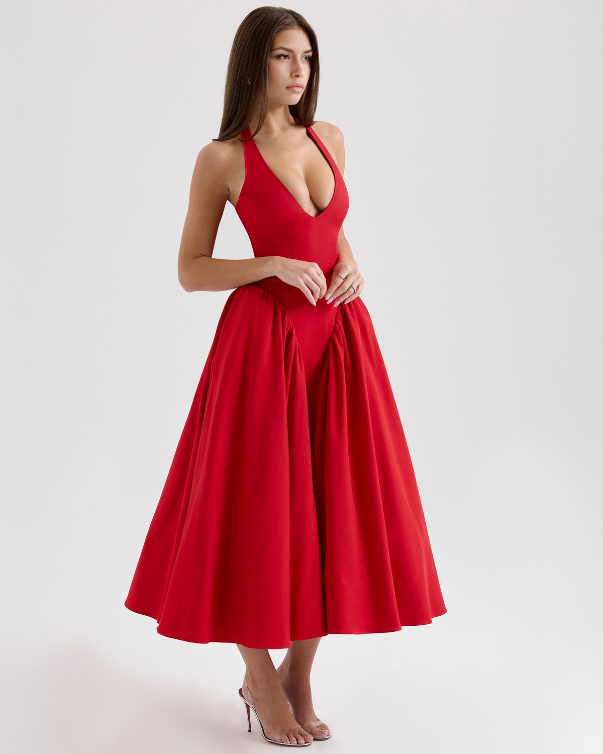 Monroe halter tulle midi summer evening dress - White - ICYBOO