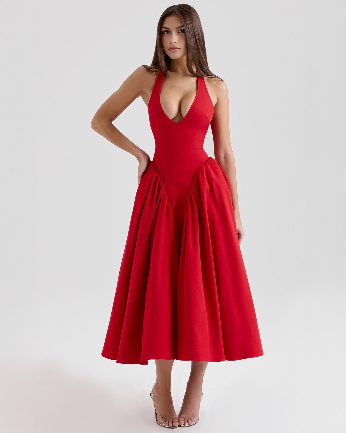 Monroe halter tulle midi summer evening dress - White - ICYBOO