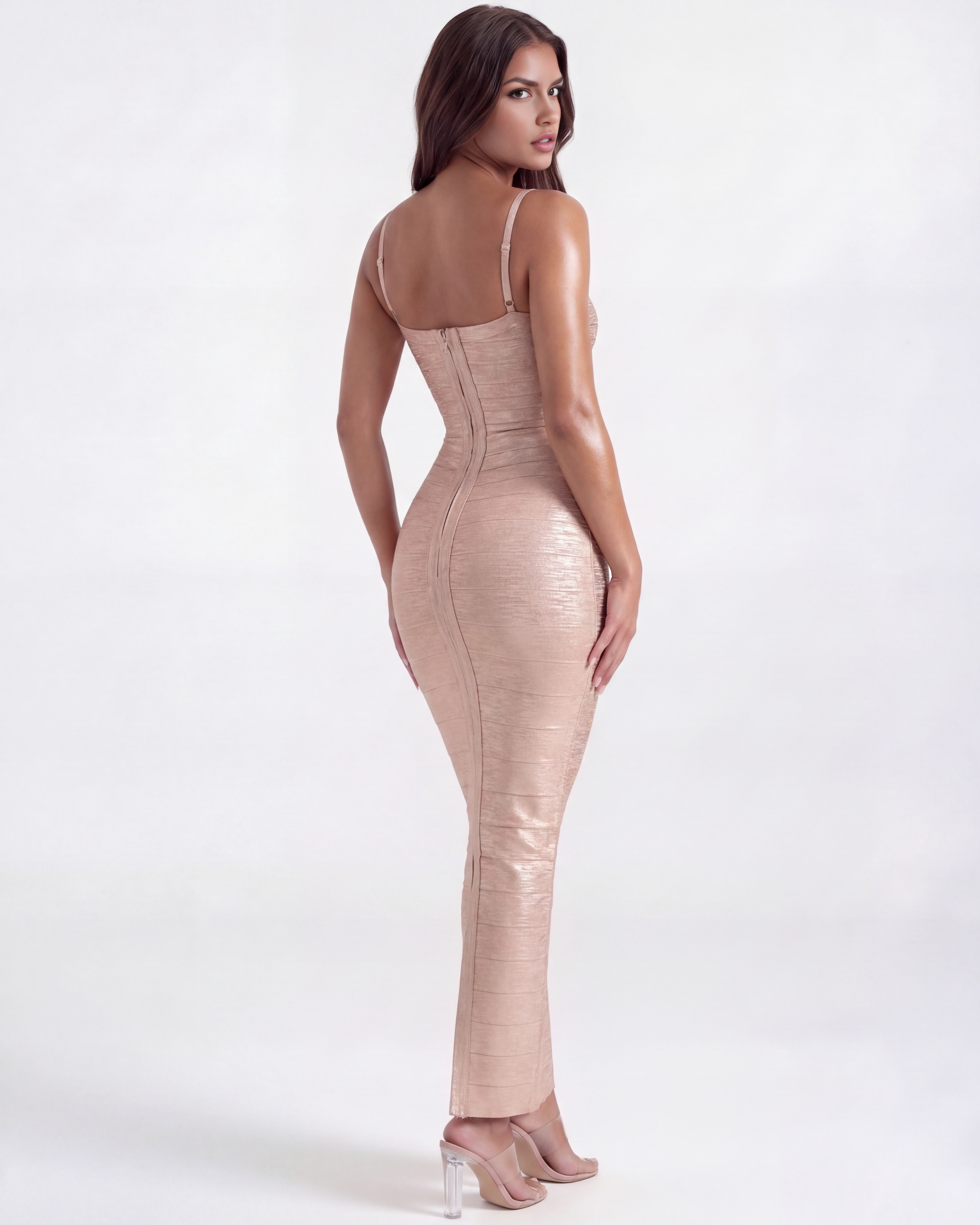 Ashanti Fitted Bodycon Maxi Bandage Dress - Almond