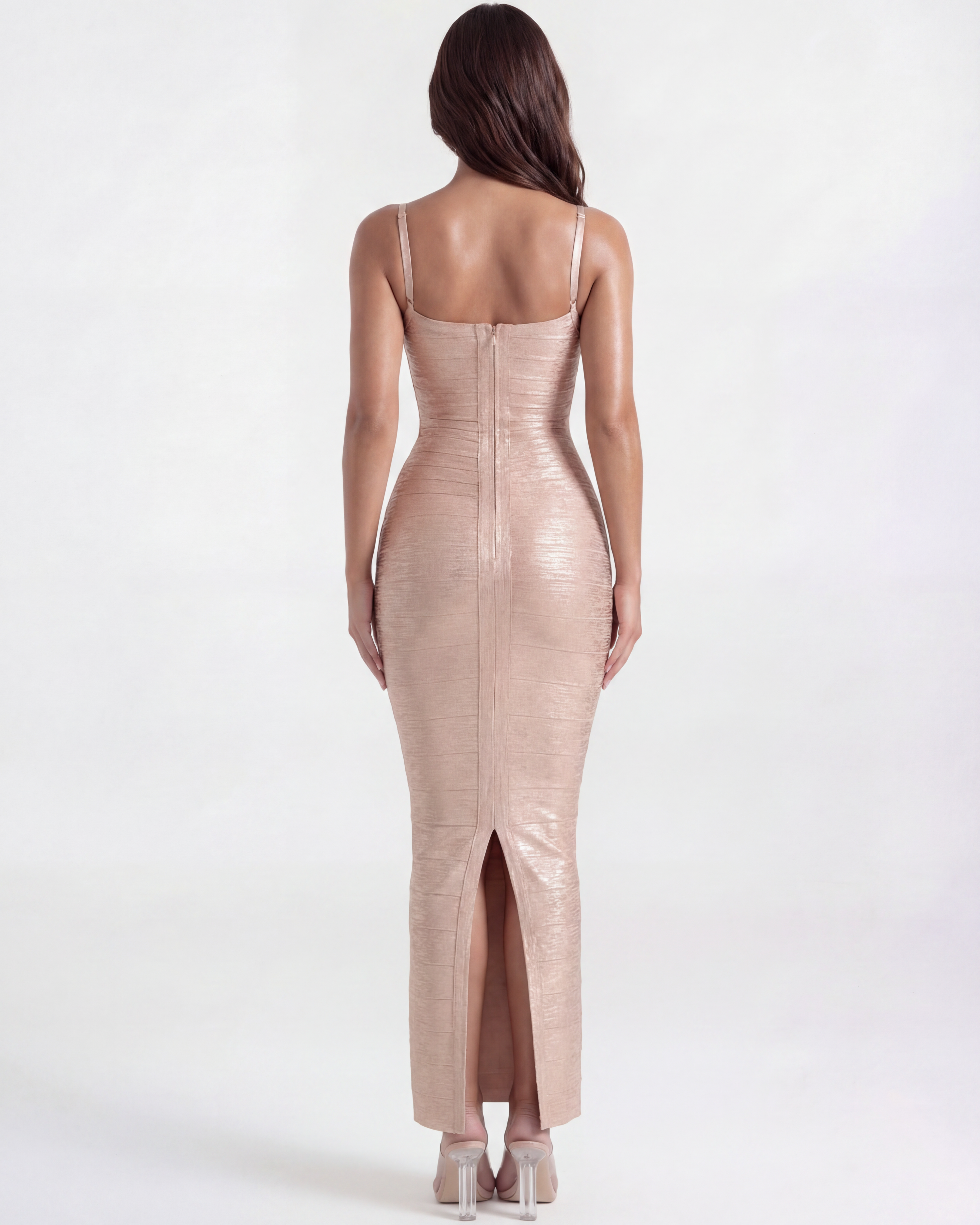 Ashanti Fitted Bodycon Maxi Bandage Dress - Almond