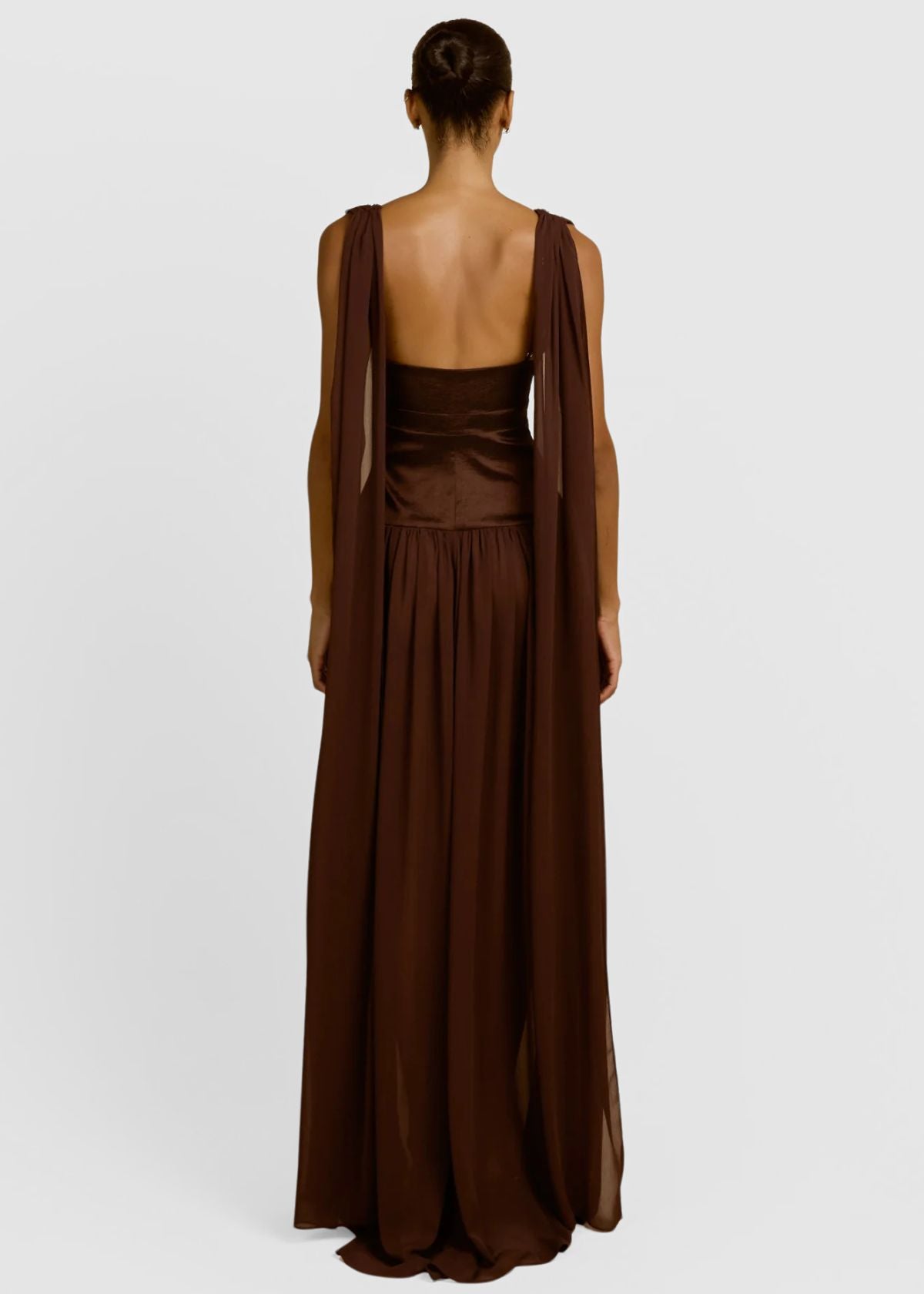 Ramona plunging sheer maxi formal evening dress - Cacao - ICYBOO