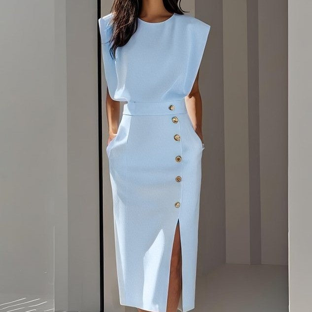 Sleeveless Button-Up Midi Summer Casual Dress - ICYBOO