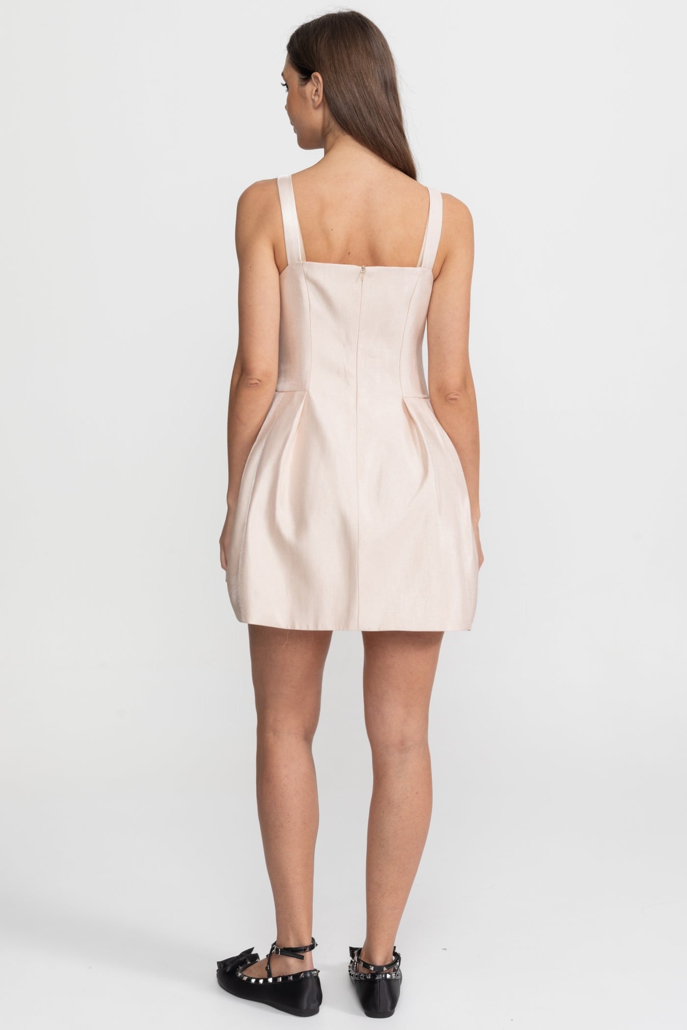 Satin Mini Dress with Crystal Bow Strap Detail – Blush - ICYBOO