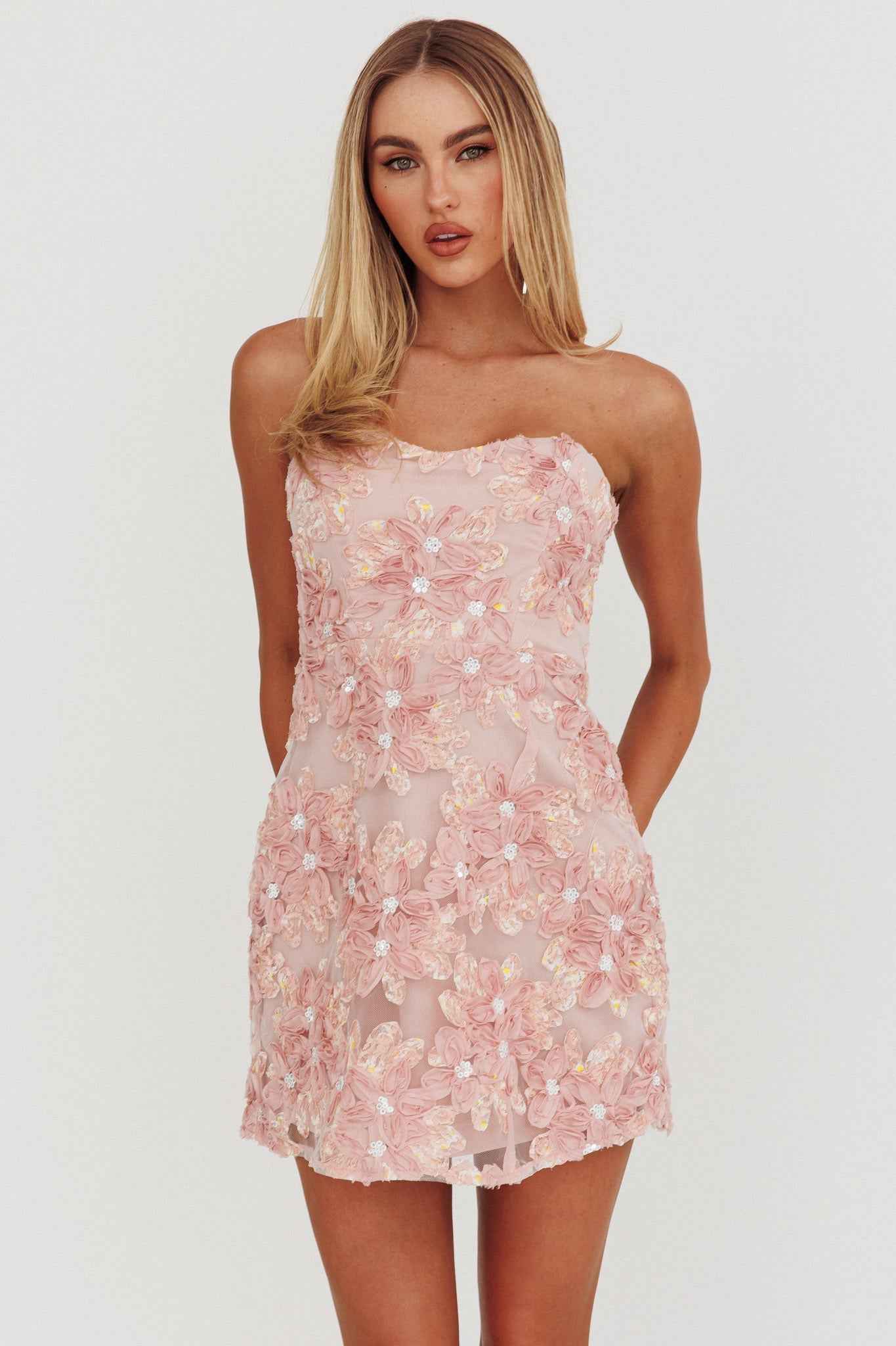 In Paris | SEQUIN FLORAL MINI PARTY WEDDING GUEST DRESS
