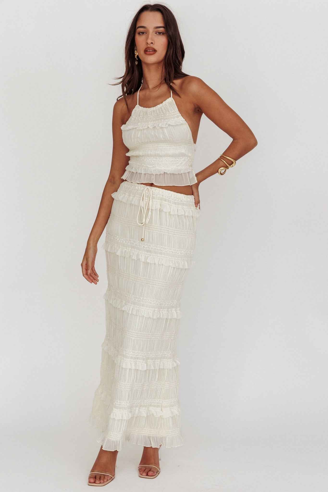 Helios | SHIRRED SEQUIN MAXI EVENING PARTY SKIRT