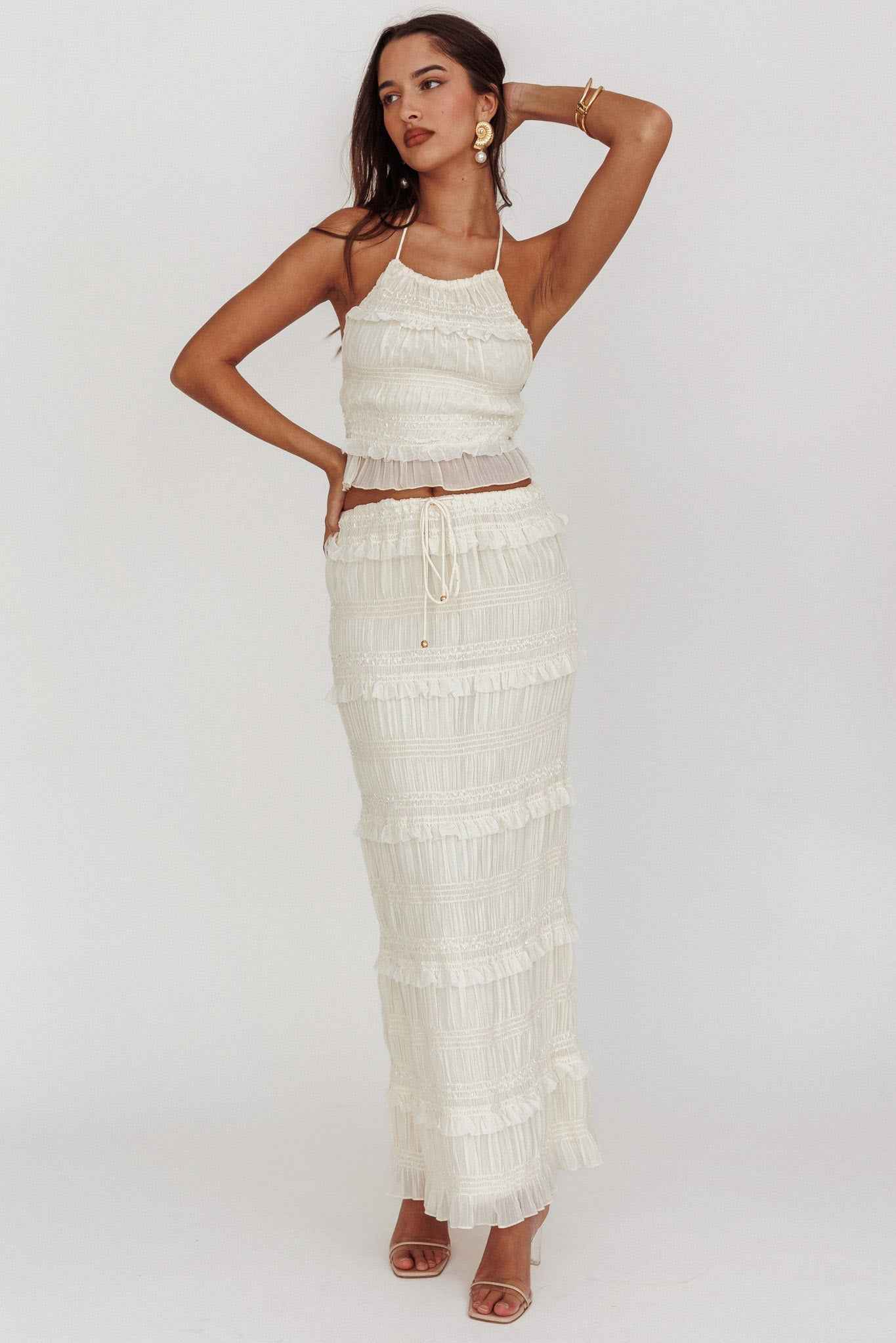 Helios | SHIRRED SEQUIN MAXI EVENING PARTY SKIRT