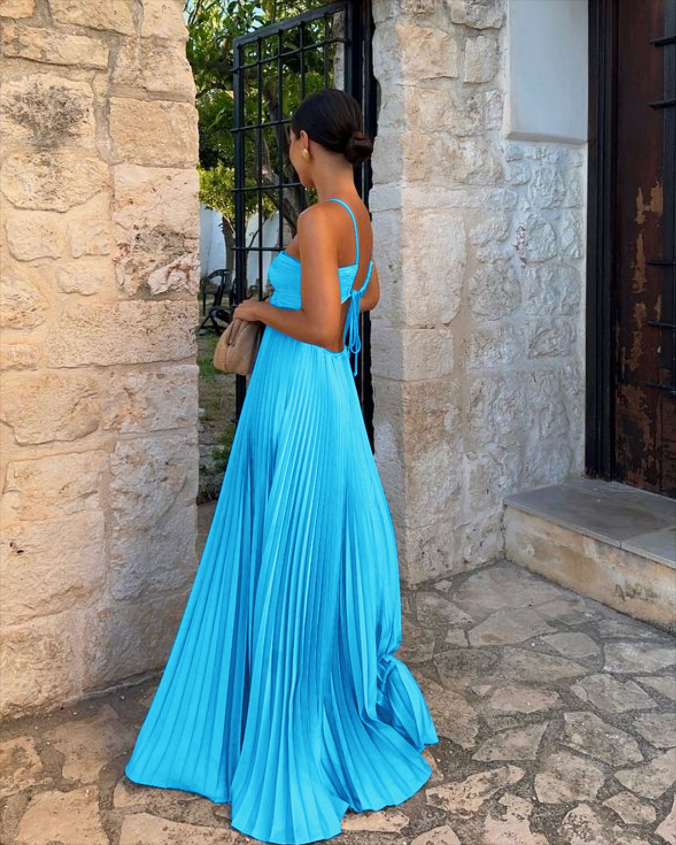 Pleated Sleeveless Maxi Evening Party Dress - ICYBOO