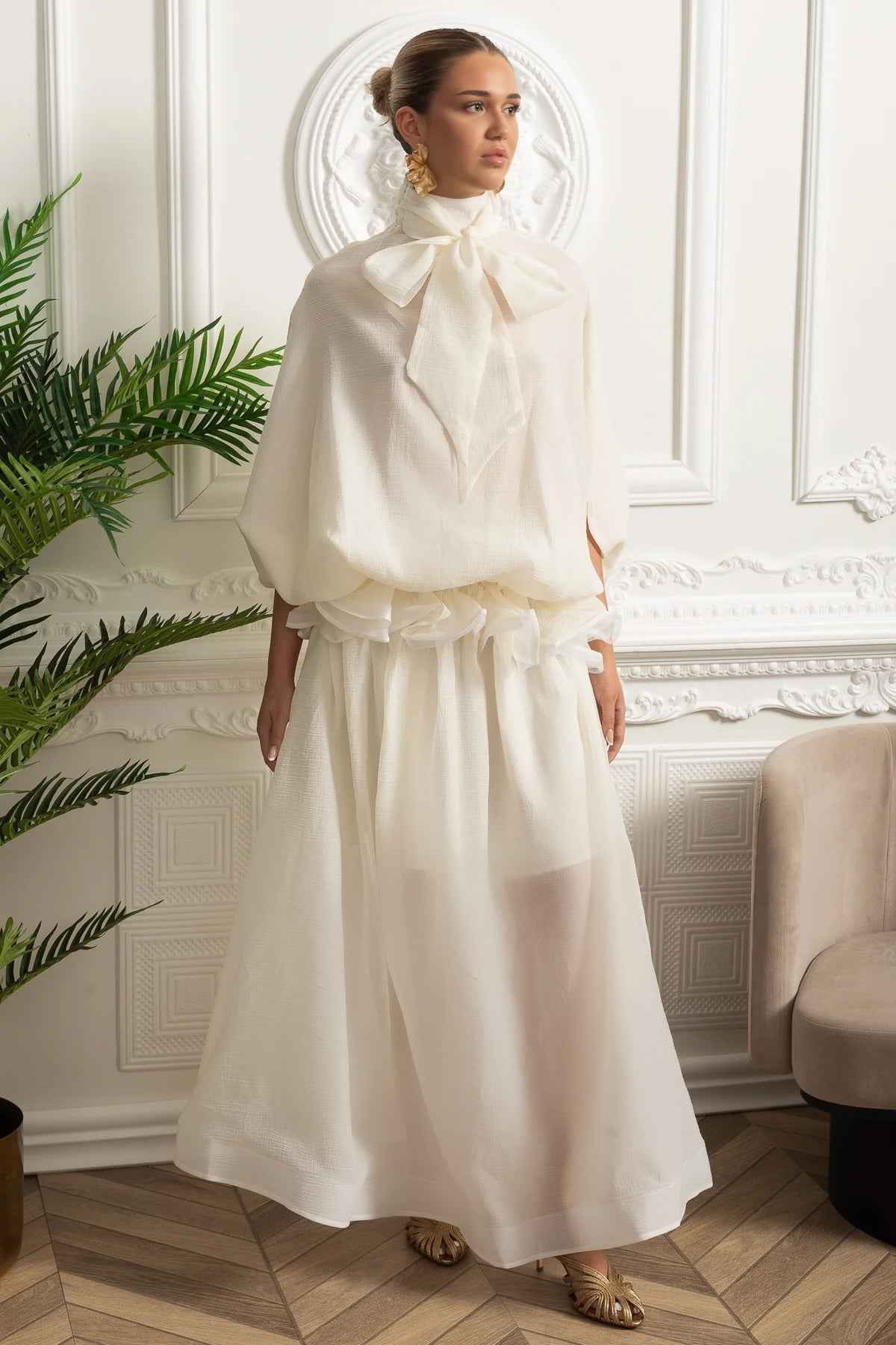 Ivoire | BOW COLLAR VOLUMINOUS MAXI FORMAL EVENING DRESS