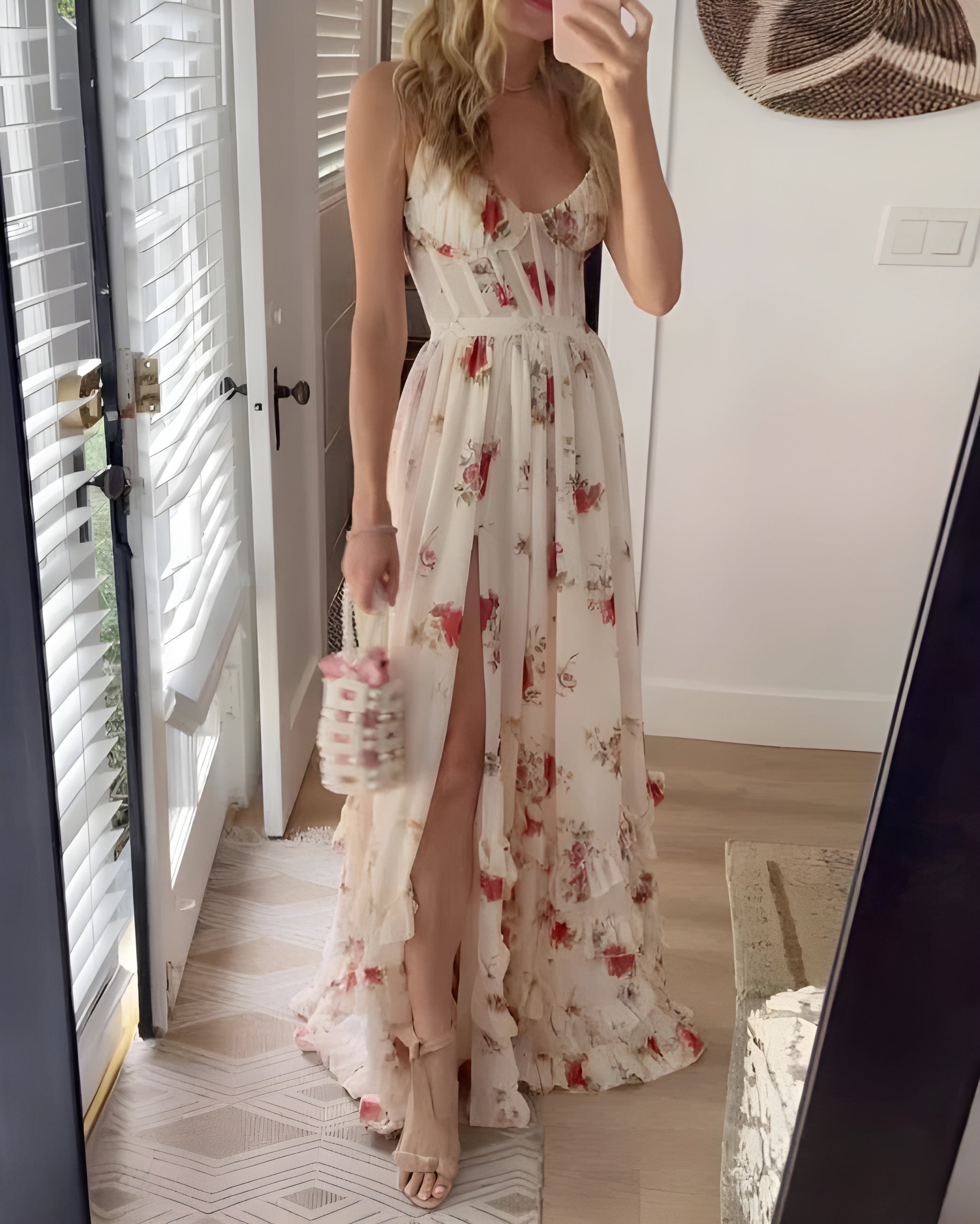 Vega floral pleated maxi summer evening dress - ICYBOO