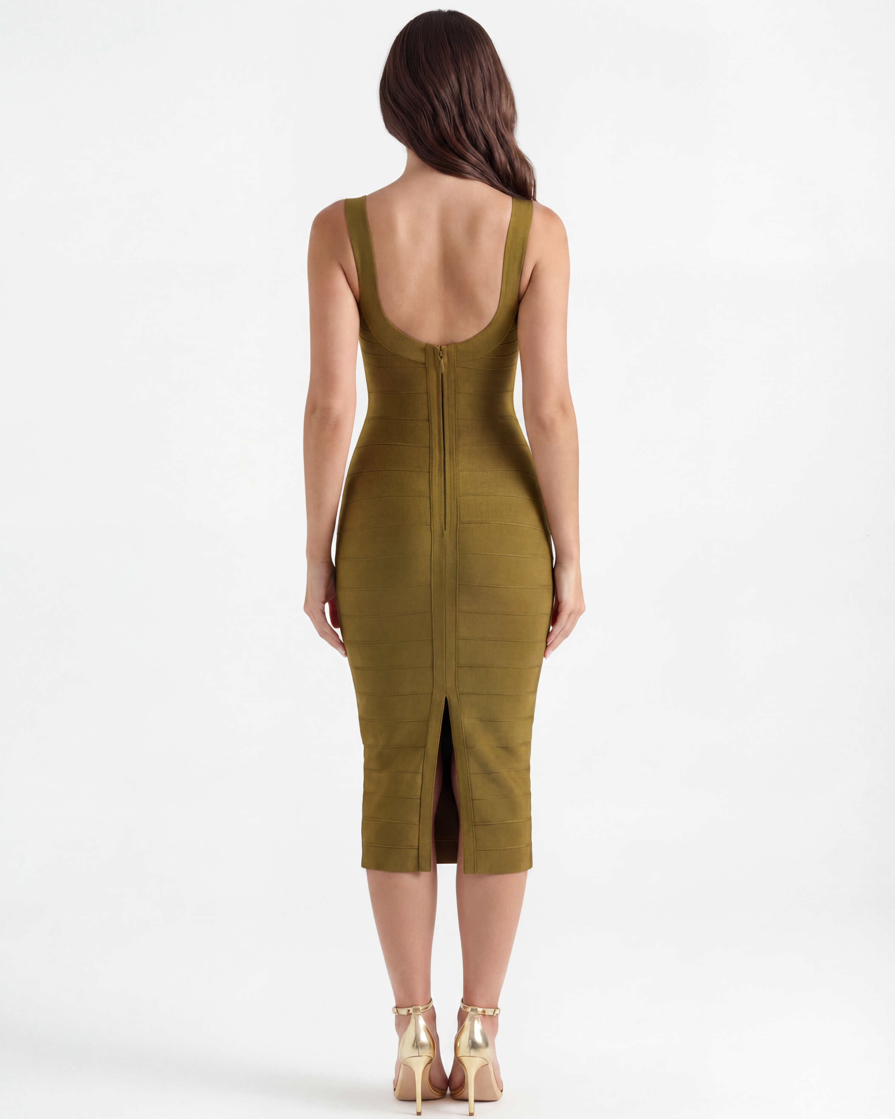Beyoncé Bodycon Midi Bandage Dress - Almond