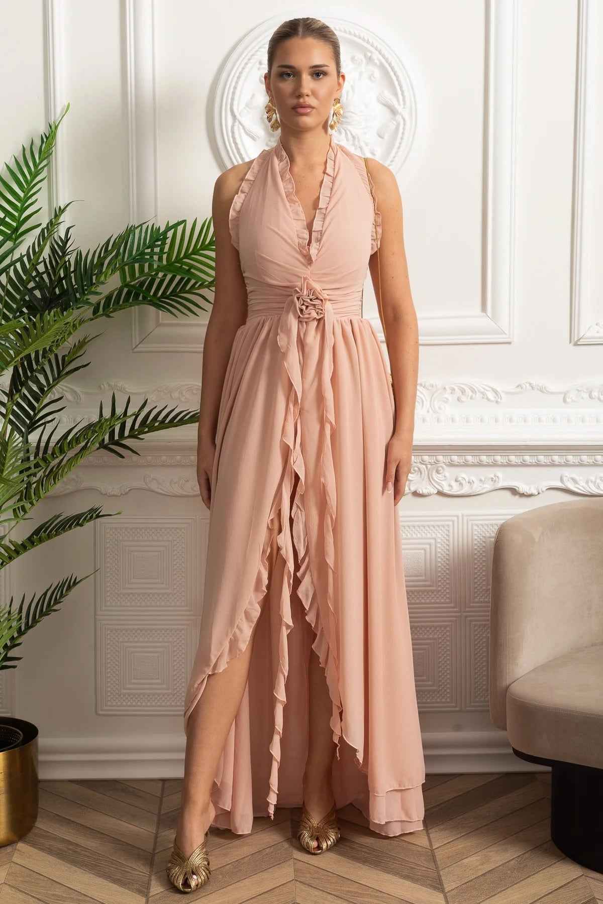 Ruffled Rosette | SLEEVELESS RUFFLED MAXI SUMMER PARTY DRESS