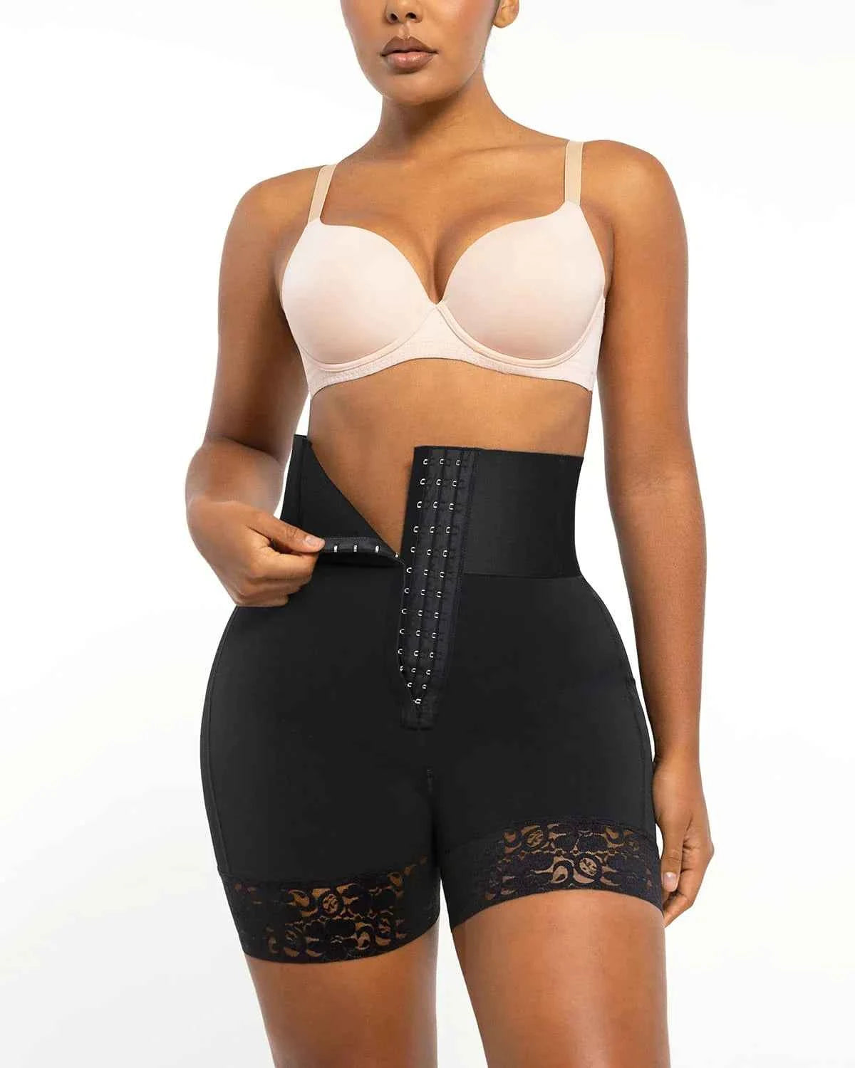 BOOT-YEAH™ Mini Shorts - Black Boned High-Waisted