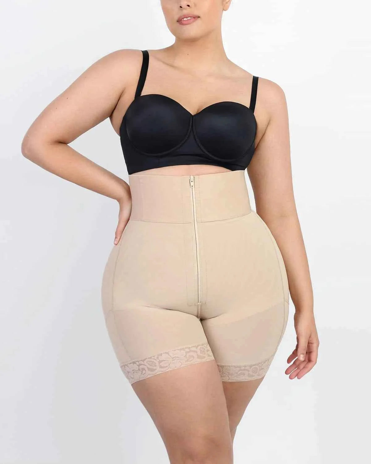 BOOT-YEAH™ Mini Shorts - Black Boned High-Waisted