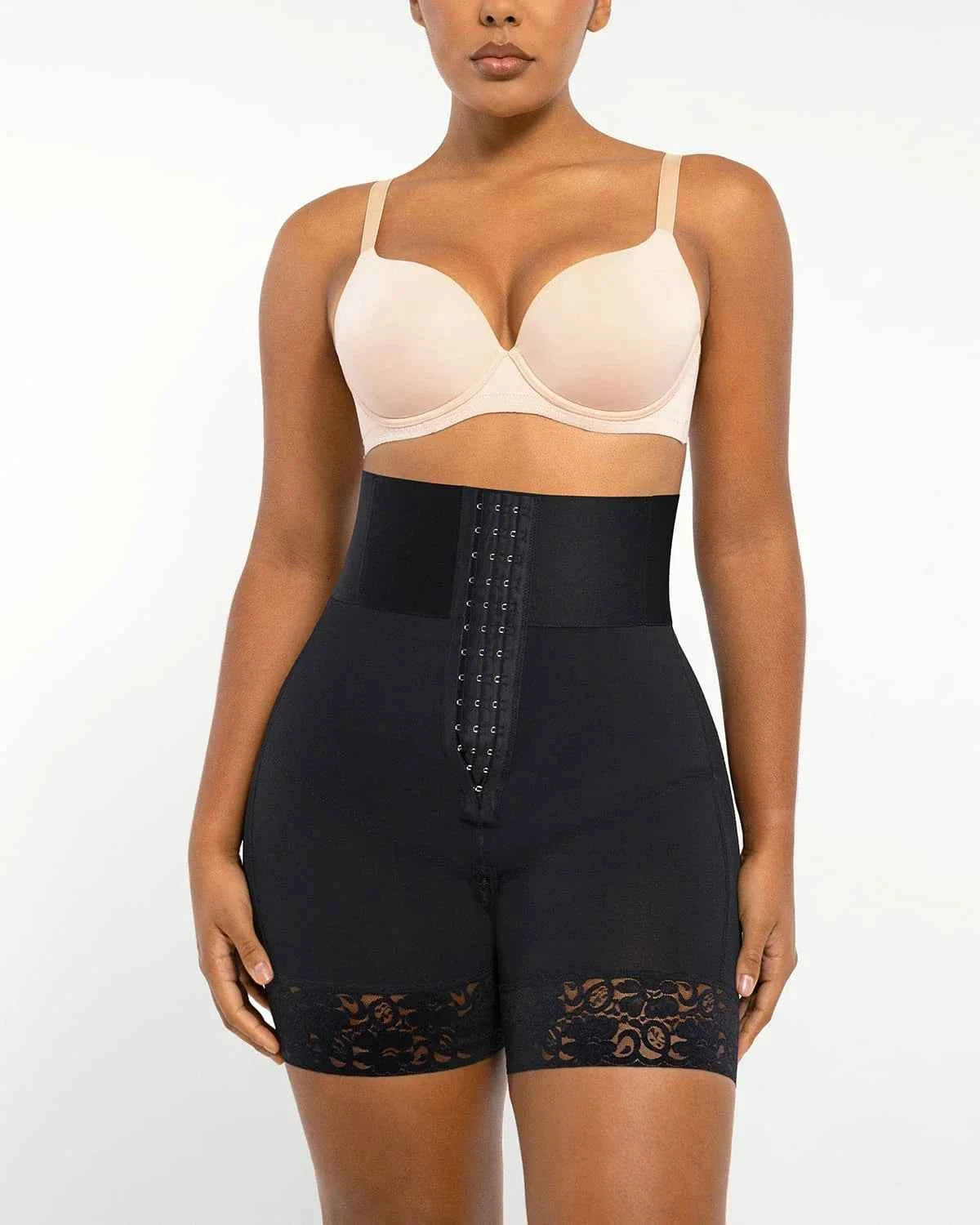 BOOT-YEAH™ Mini Shorts - Black Boned High-Waisted