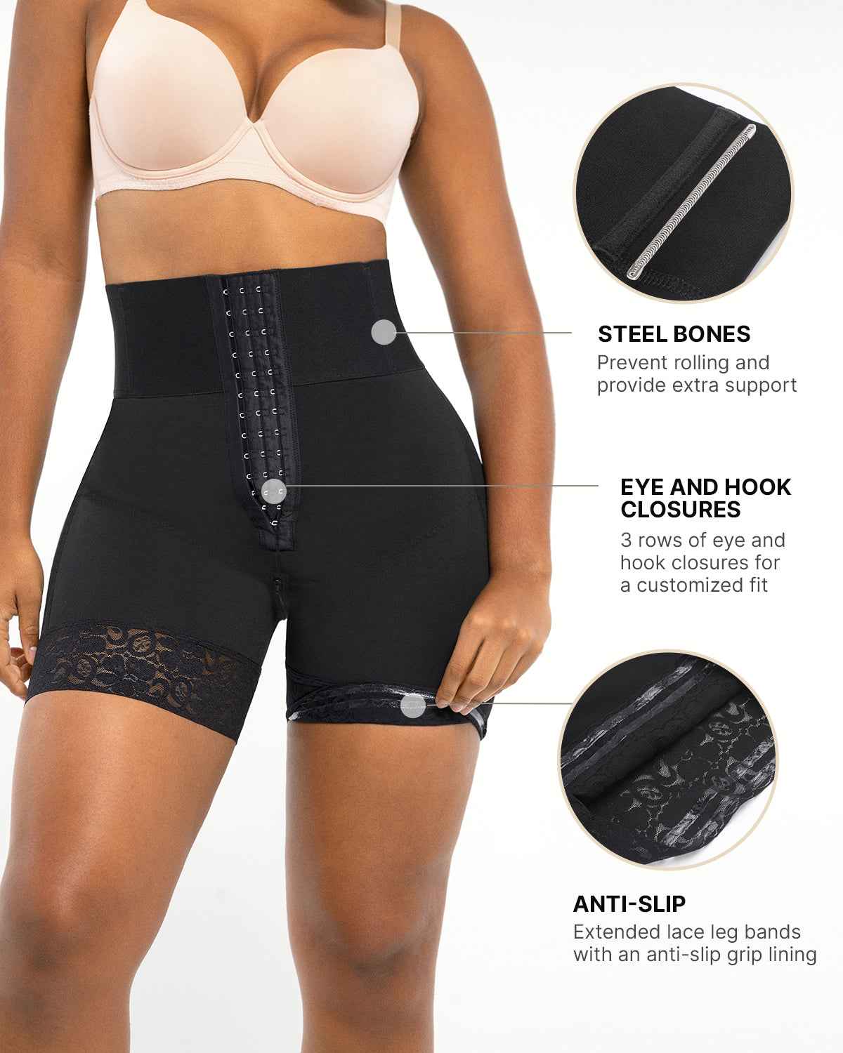 BOOT-YEAH™ Mini Shorts - Black Boned High-Waisted