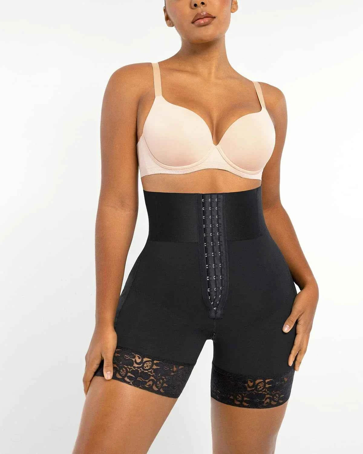 BOOT-YEAH™ Mini Shorts - Black Boned High-Waisted