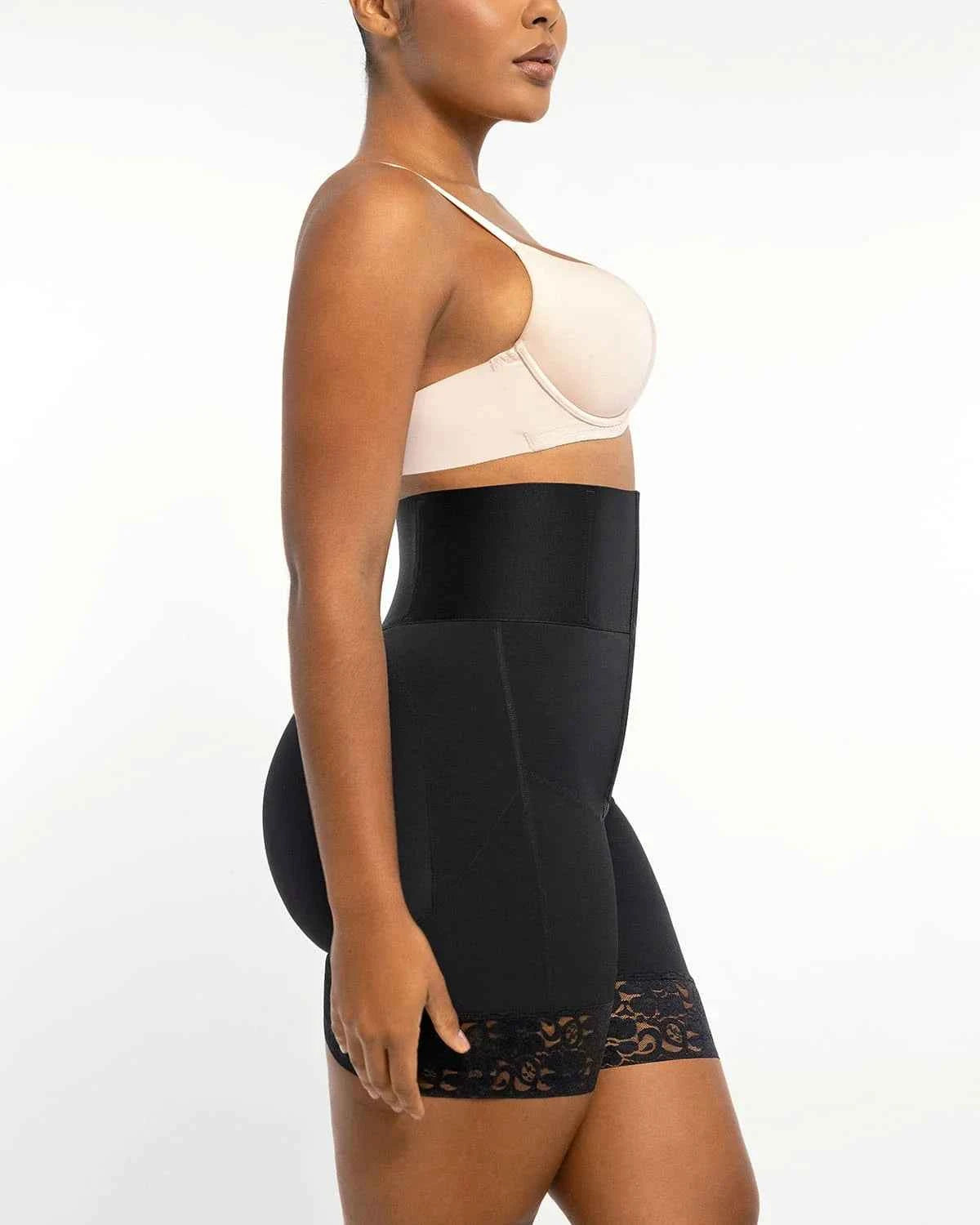 BOOT-YEAH™ Mini Shorts - Black Boned High-Waisted