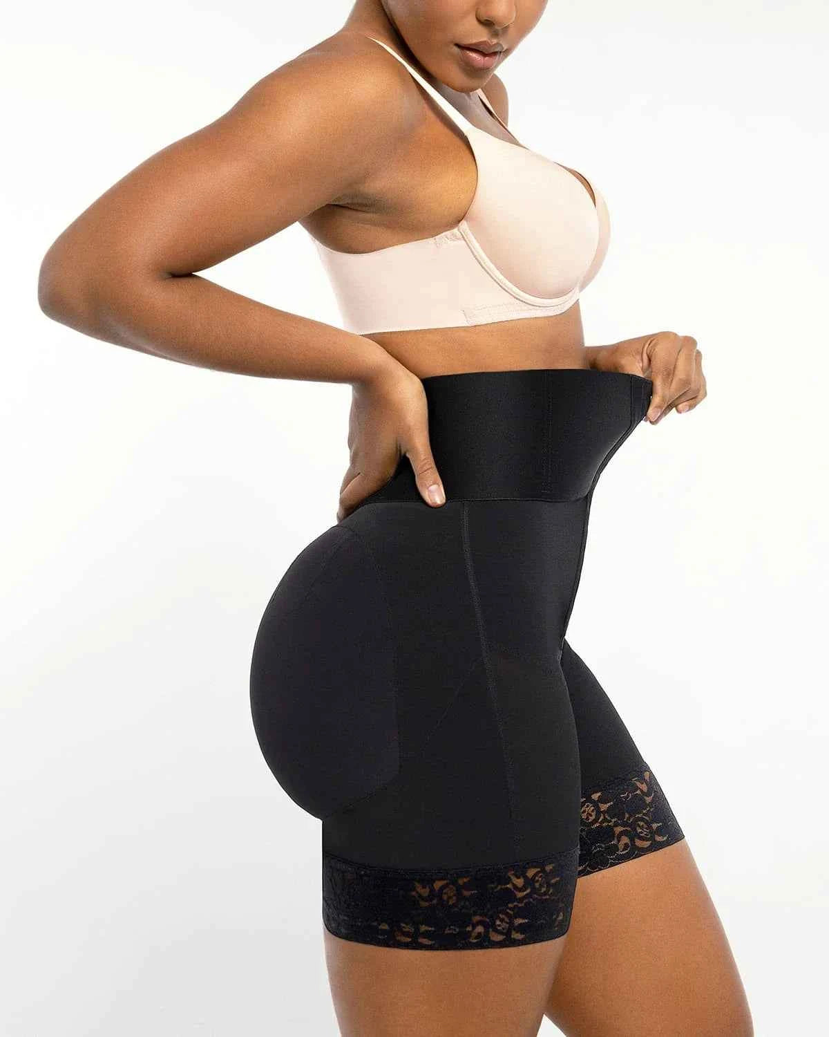 BOOT-YEAH™ Mini Shorts - Black Boned High-Waisted