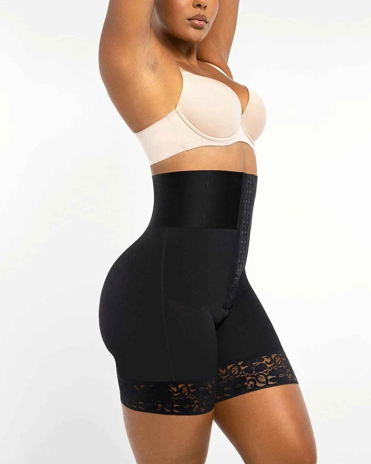 BOOT-YEAH™ Mini Shorts - Black Boned High-Waisted