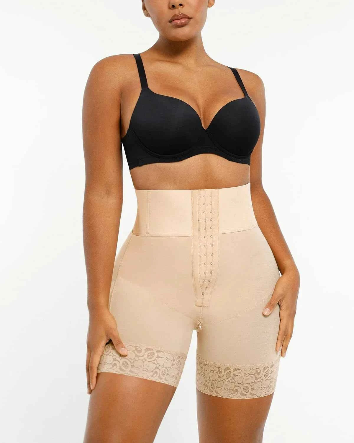 BOOT-YEAH™ Mini Shorts - Black Boned High-Waisted