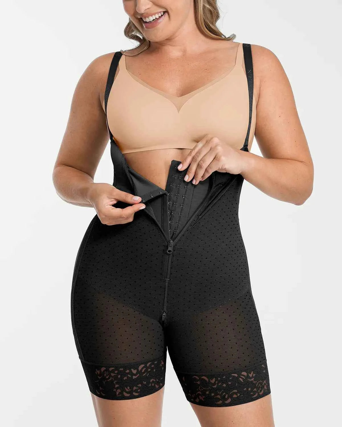 BOOT-YEAH™ High-Waisted Mini Dress - Polka Dot Lace