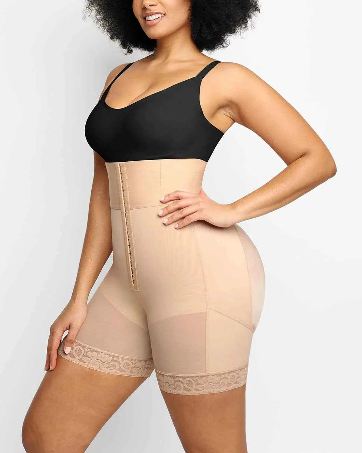 BOOT-YEAH™ Mini Shorts - Black Boned High-Waisted