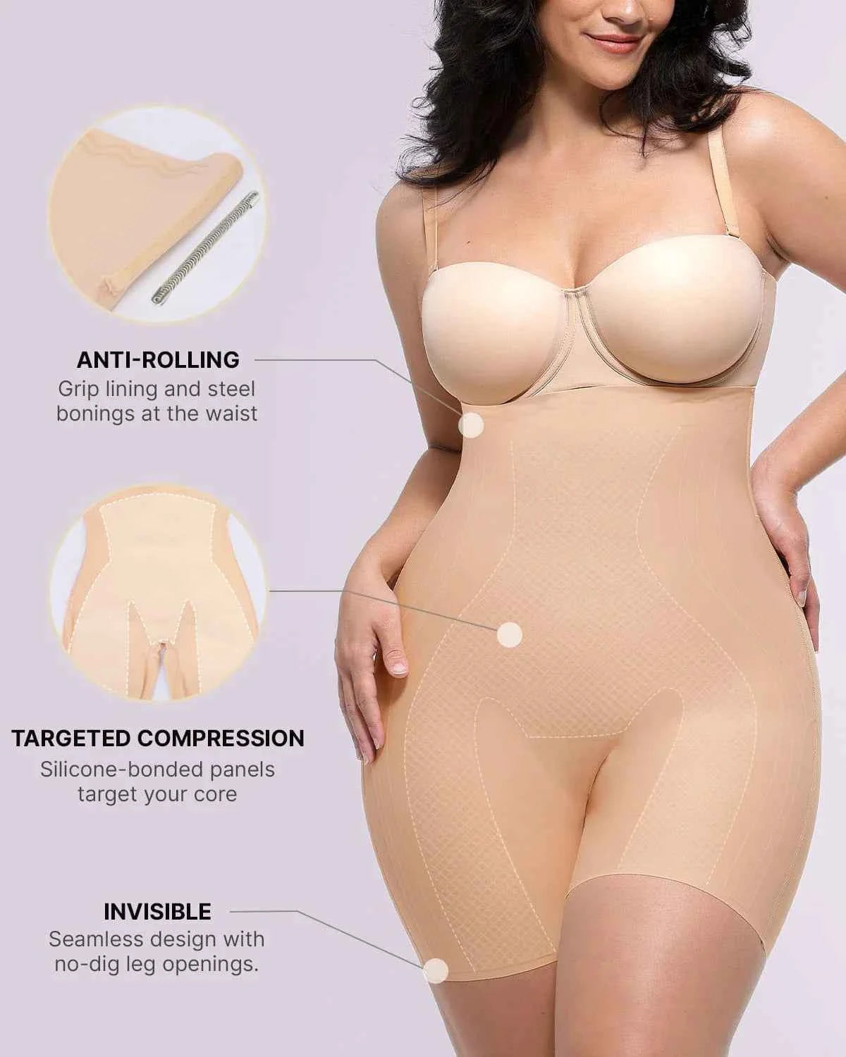Bare Essentials Midi Shorts - Cream Tummy Control