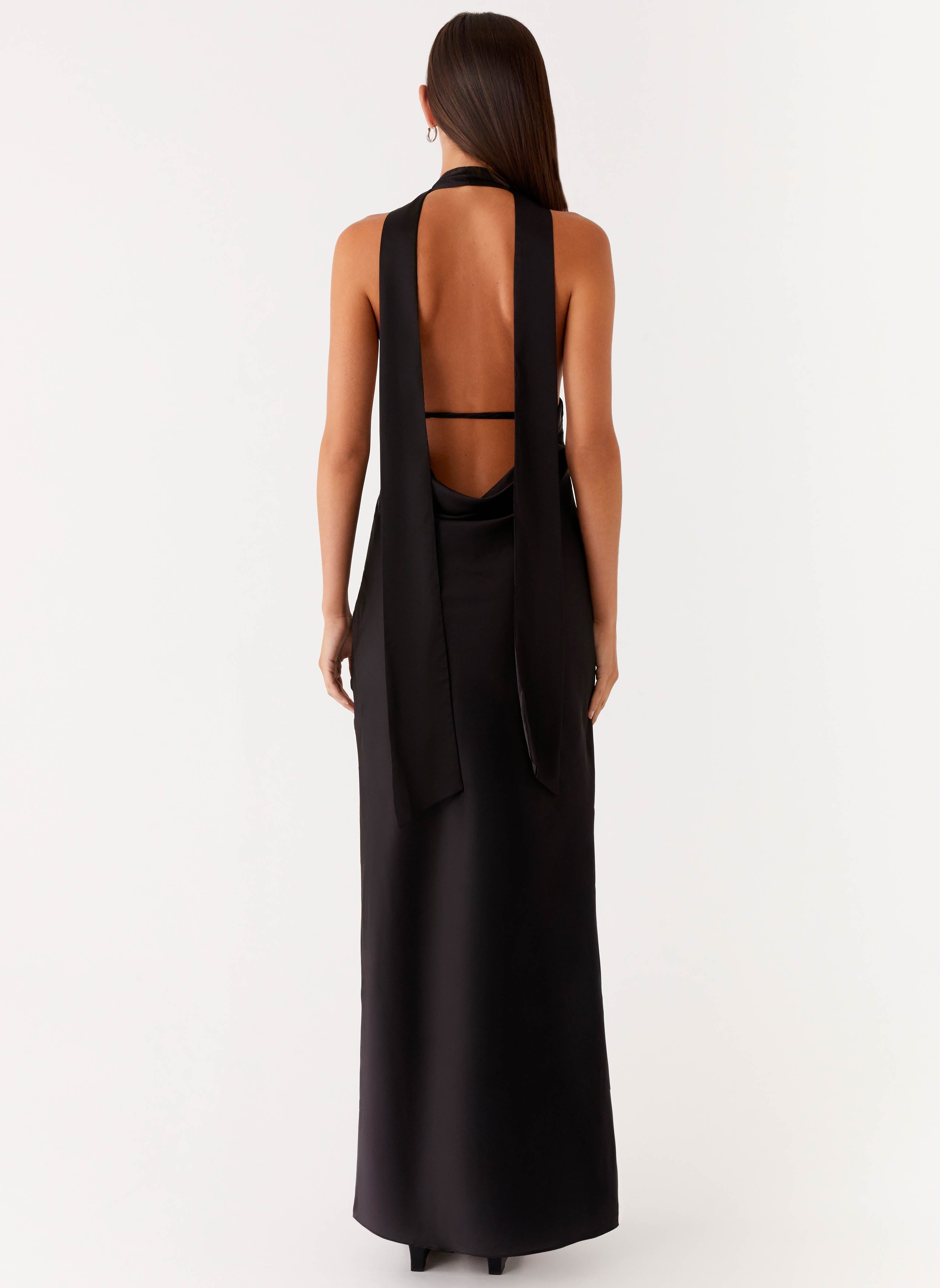 Alicia Satin Halter Maxi Dress - Black - ICYBOO