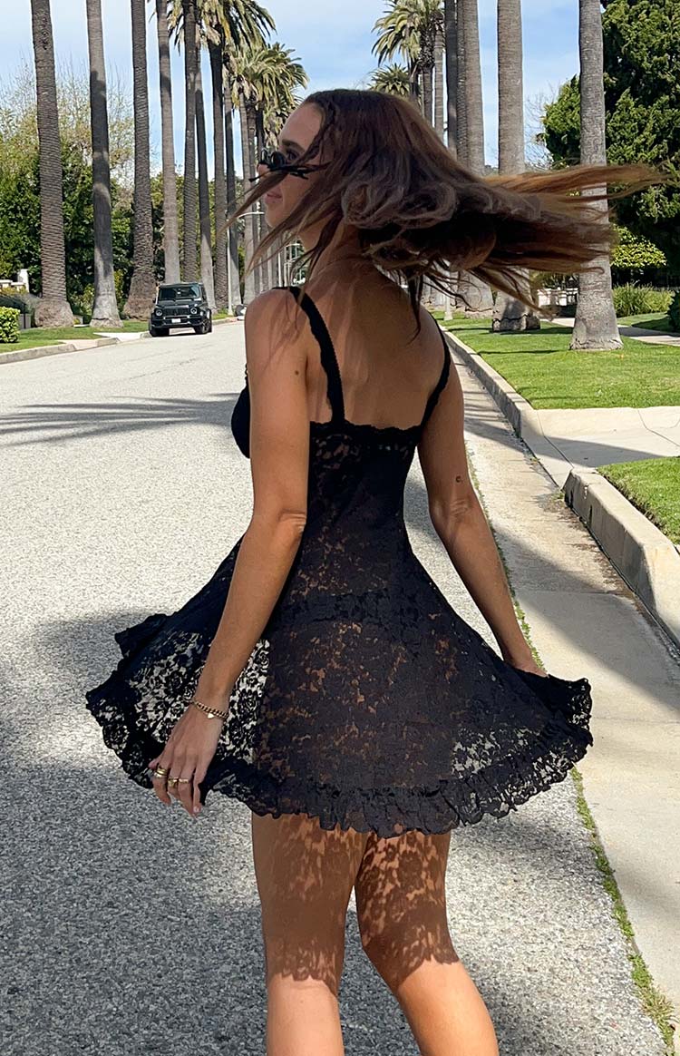 All Mine Lace Ruffled Mini Festival Dress - Black - ICYBOO