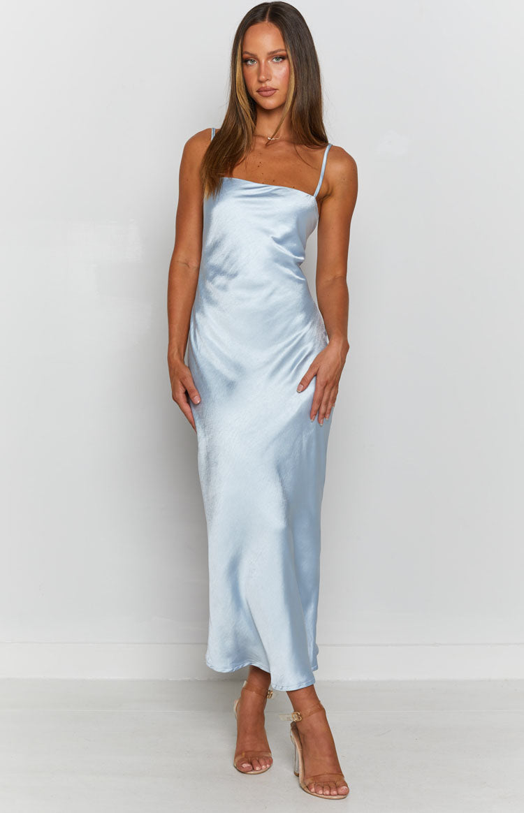 Amaryllis Satin Cross-Back Midi Formal Dress - Baby Blue - ICYBOO