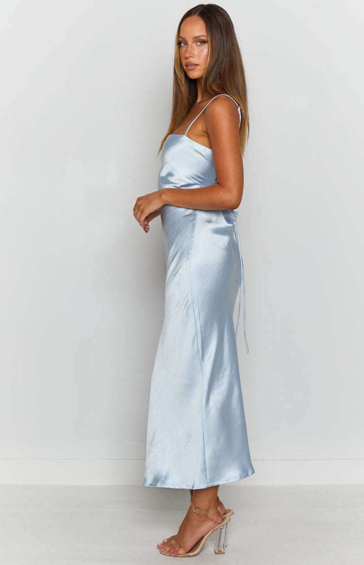 Amaryllis Satin Cross-Back Midi Formal Dress - Baby Blue - ICYBOO