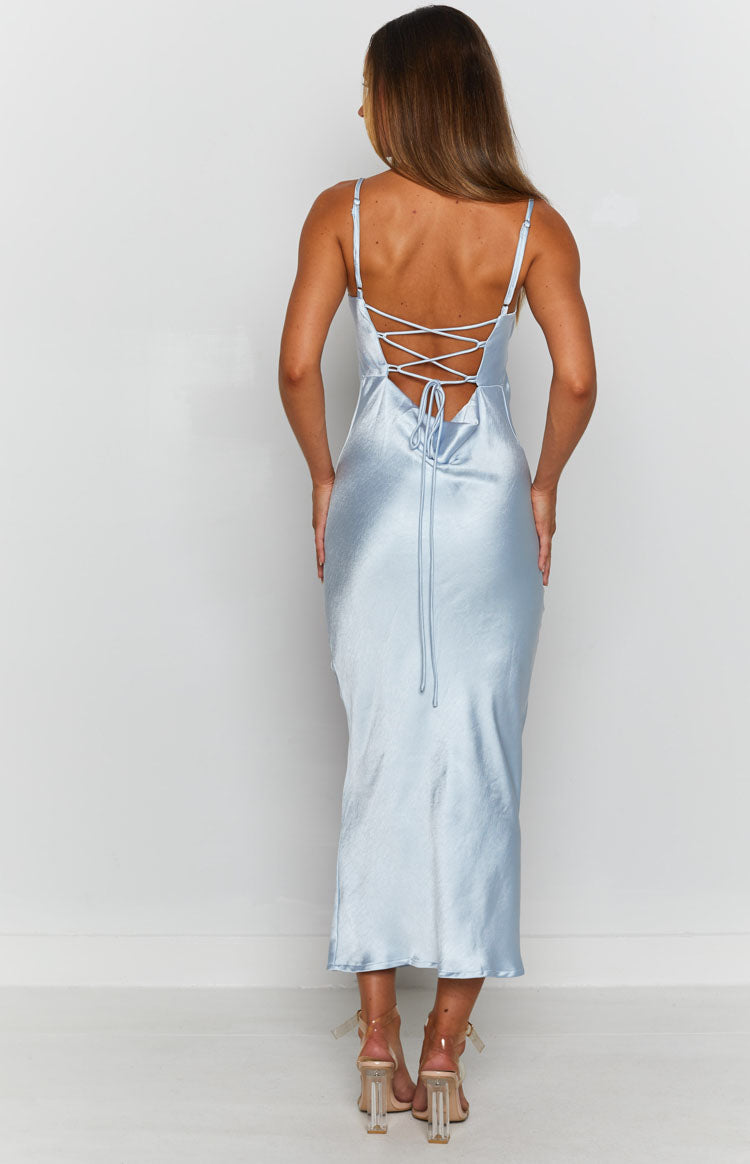 Amaryllis Satin Cross-Back Midi Formal Dress - Baby Blue - ICYBOO