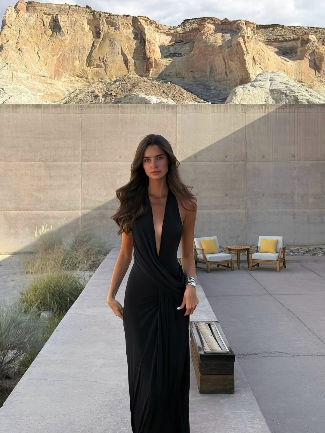 Claire Plunge Halter High-Slit Maxi Dress