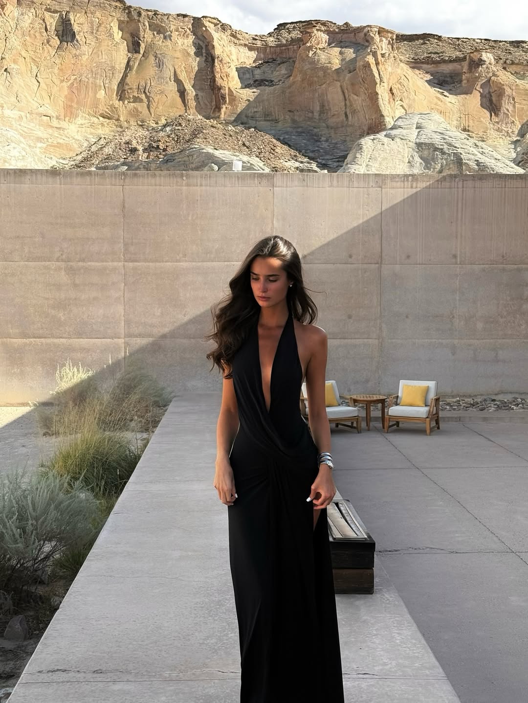 Claire Plunge Halter High-Slit Maxi Dress