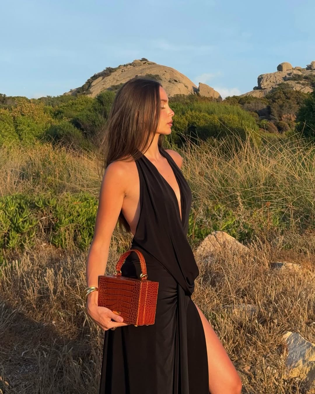 Claire Plunge Halter High-Slit Maxi Dress