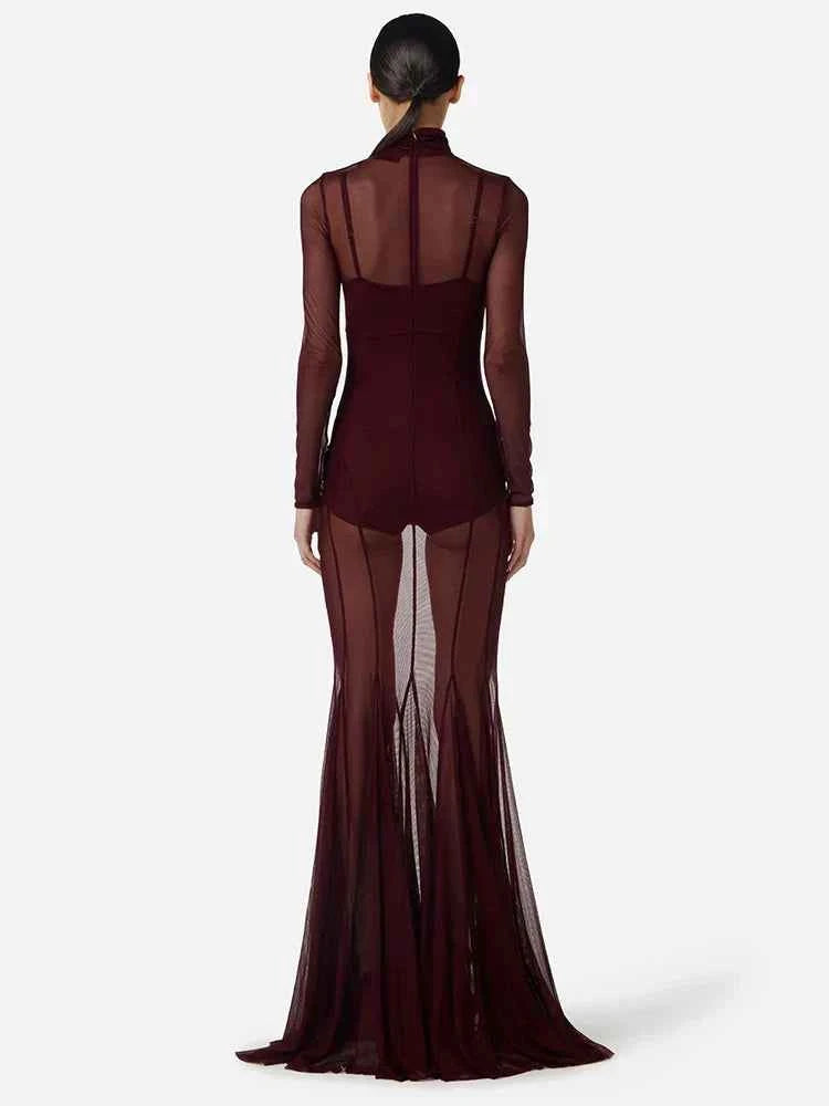Suzanne Sheer Long Sleeve Turtleneck Maxi Dress